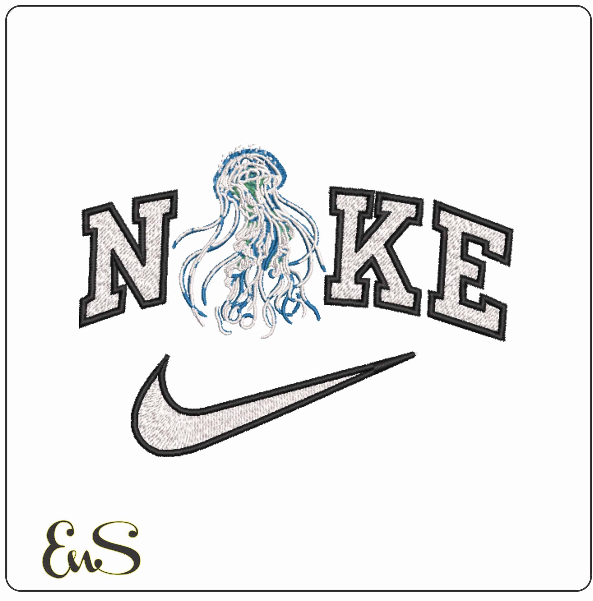 Nike Blue Jelly Fish - Elegant embroidery design file-instant download