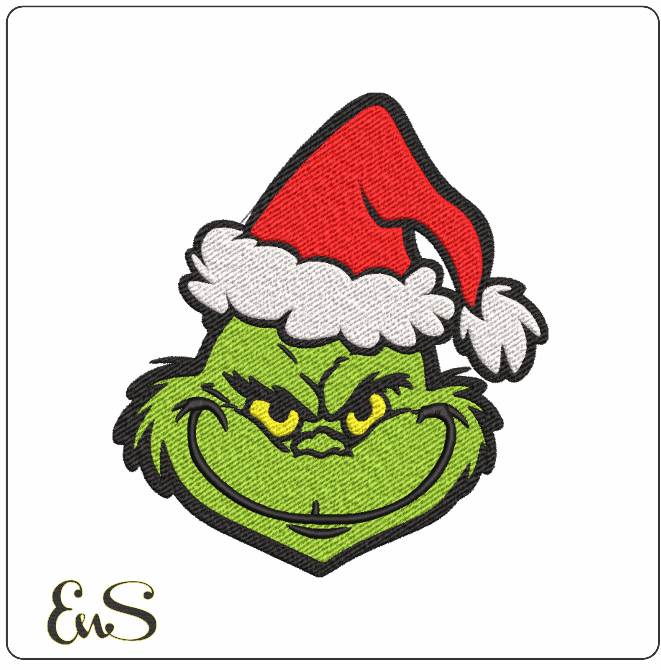 Grinch Head & Hat Christmas - embroidery file - instant download in a frame