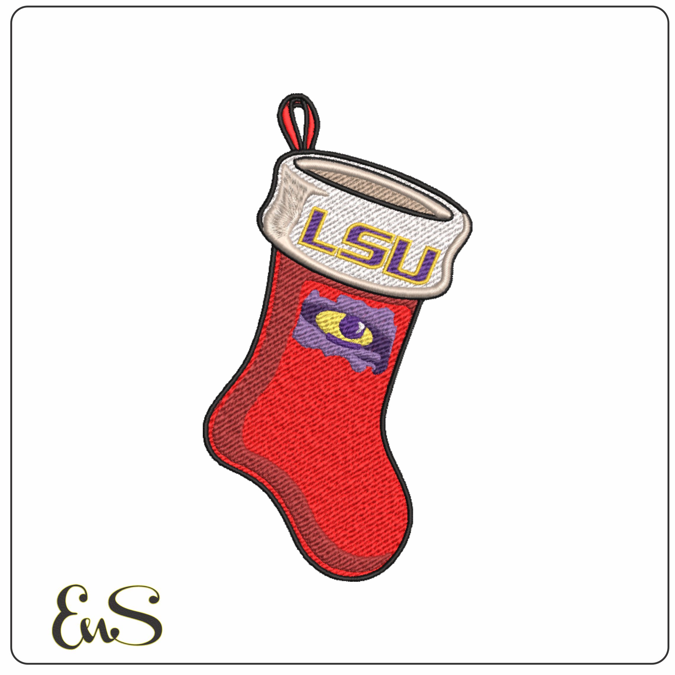 LSU Fighting Tigers Christmas Sock embroidery design - Fighting Tigers Logo - Louisiana State University Logo embroidery machine pattern embroidery file - instant download in a frame