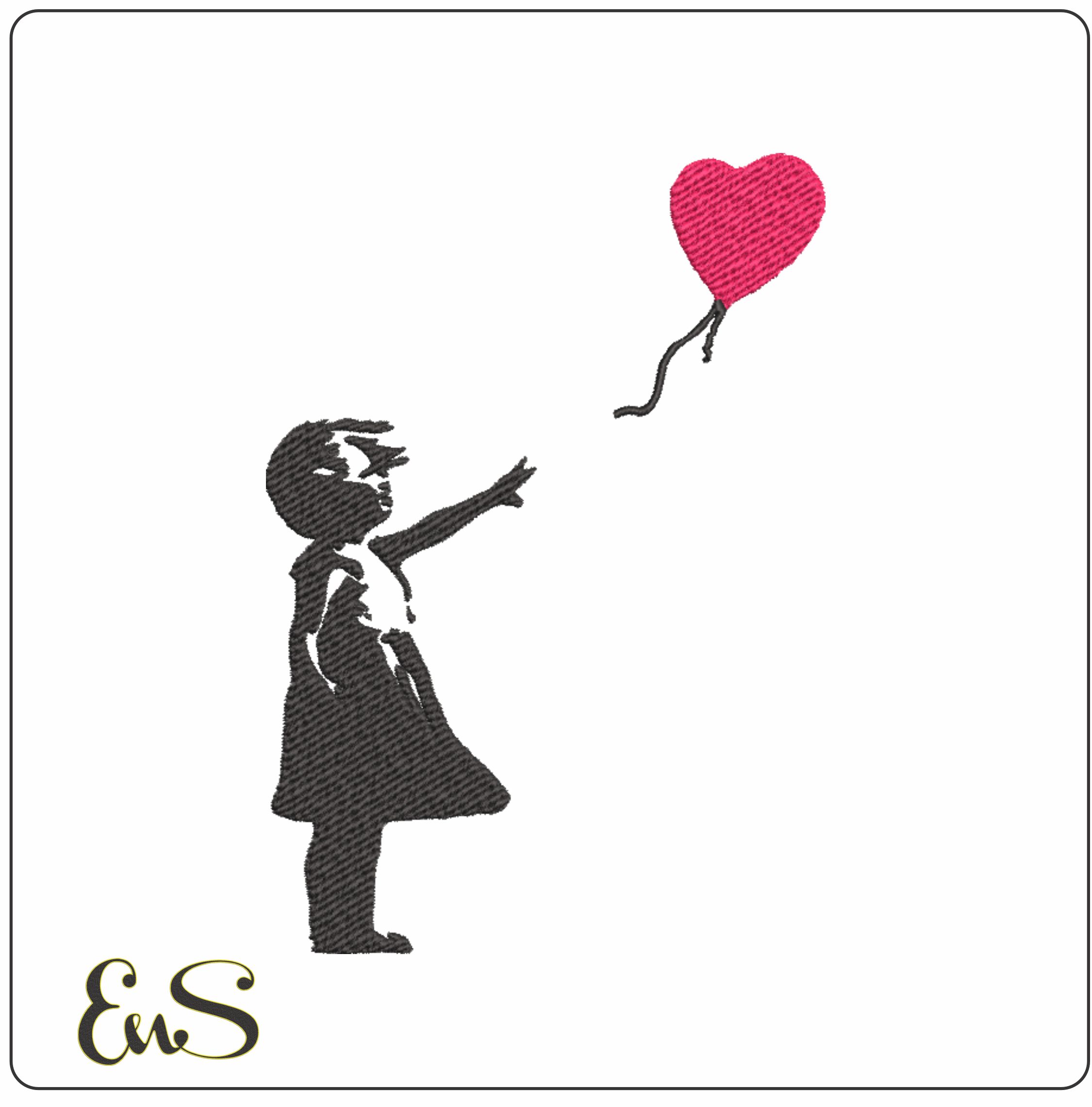 Banksy Girl With Balloon- embroidery file - instant download in a frame