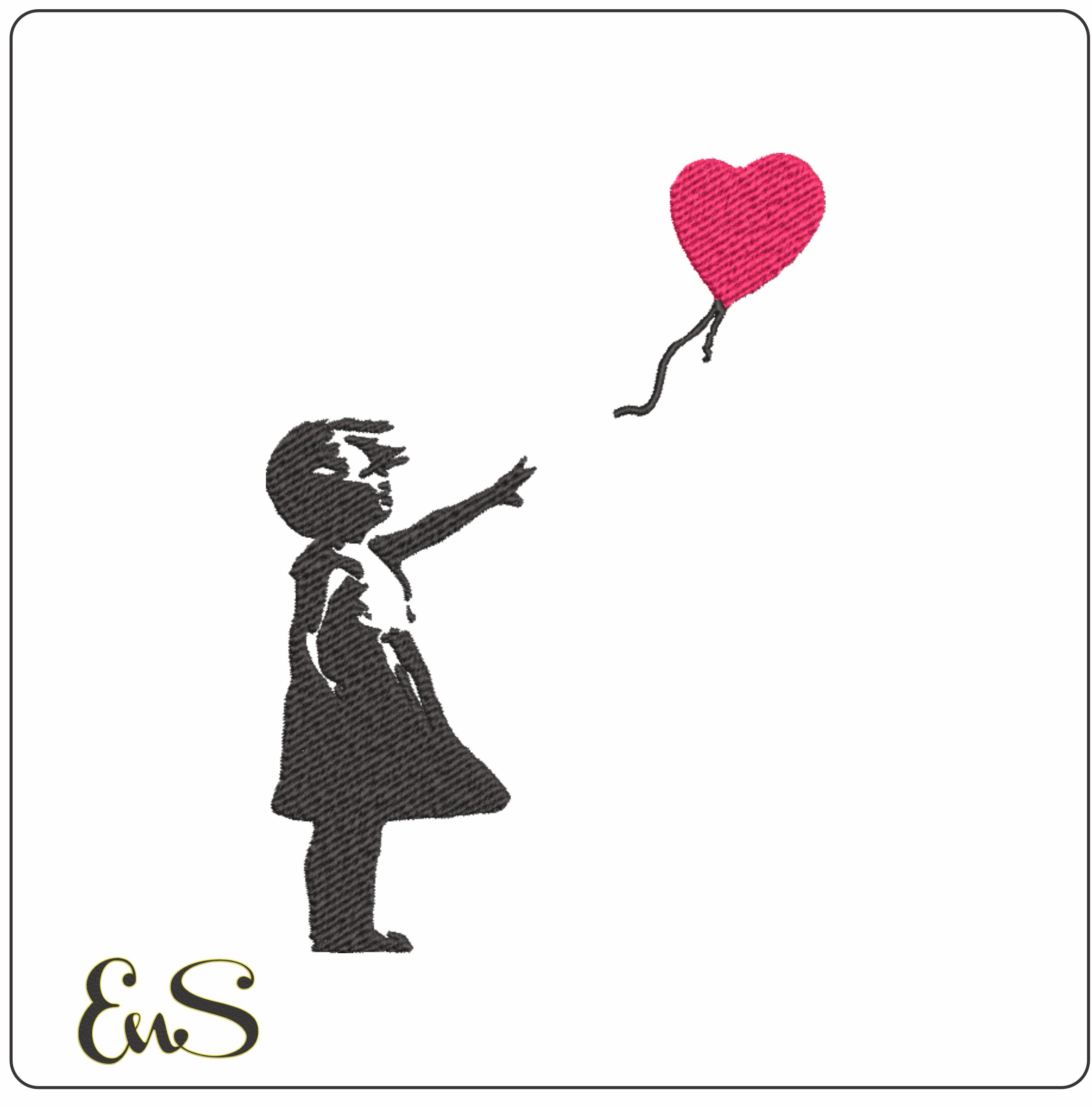 Banksy Girl With Balloon- embroidery file - instant download in a frame