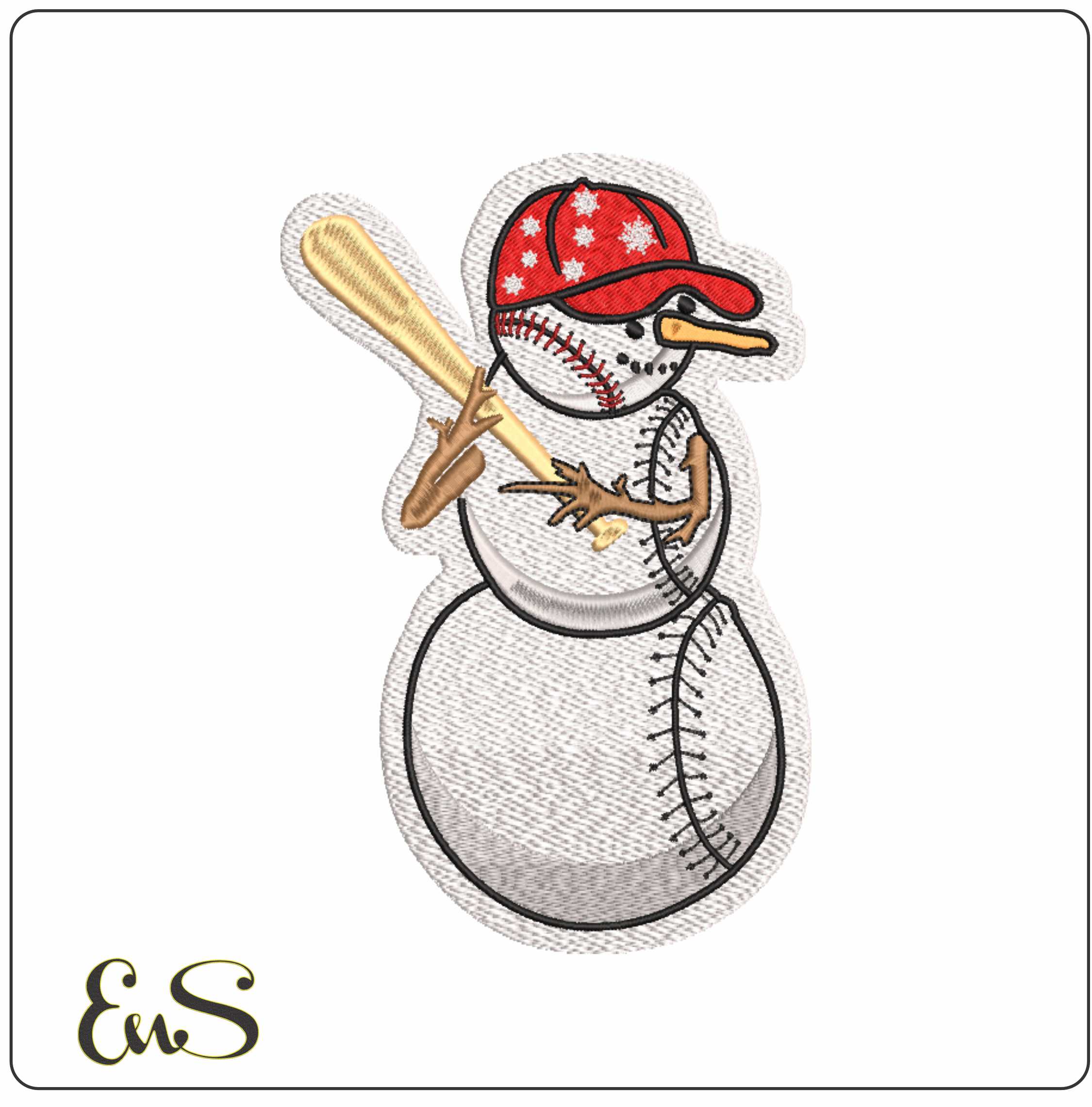 Baseball Snowman Christmas Large- embroidery file - instant download in a frame