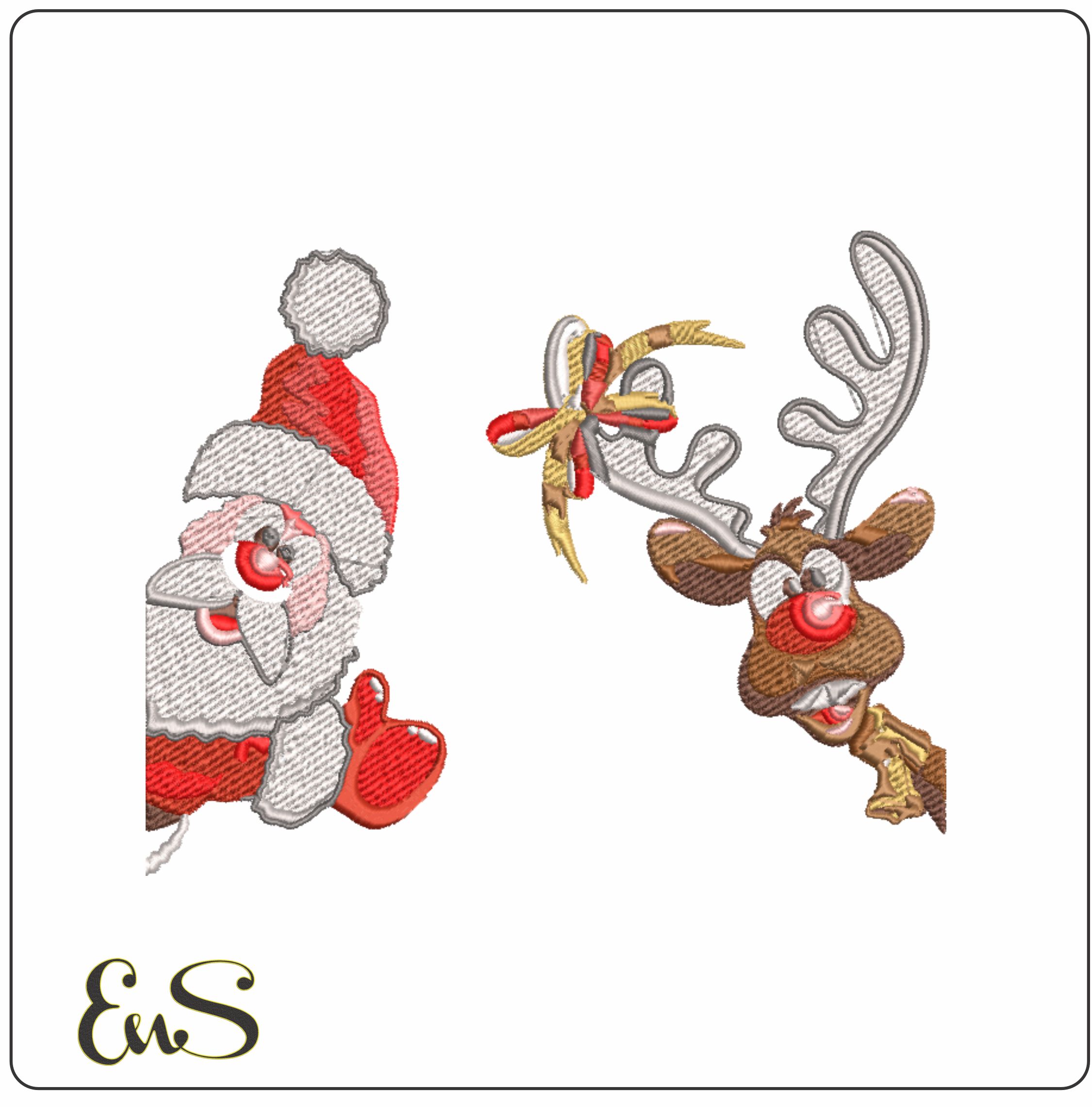 Deer & Santa Christmas - embroidery file - instant download in a frame