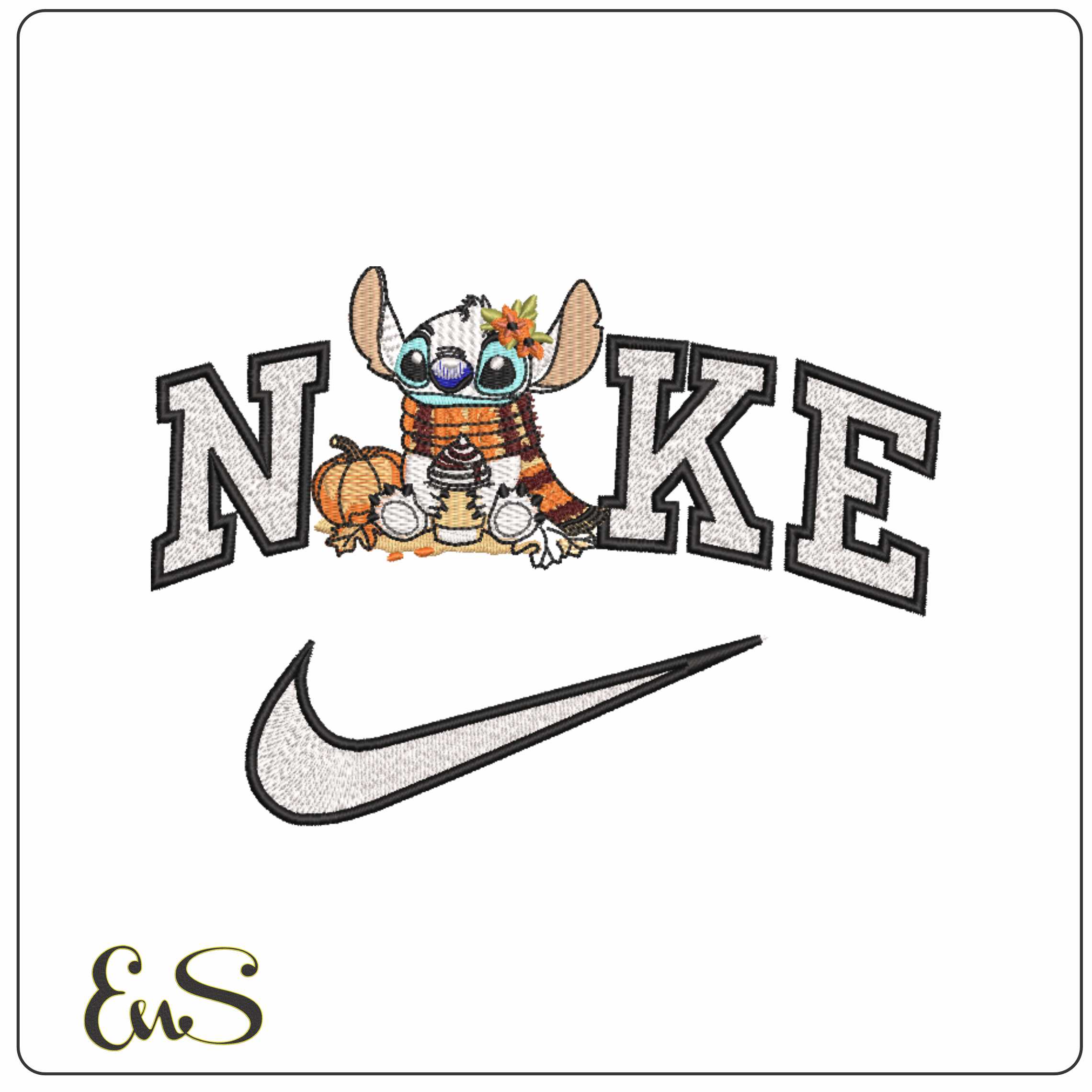 Nike Halloween Stitch with Fall Drink Lilo and Stitch - Elegant embroidery design file-instant download