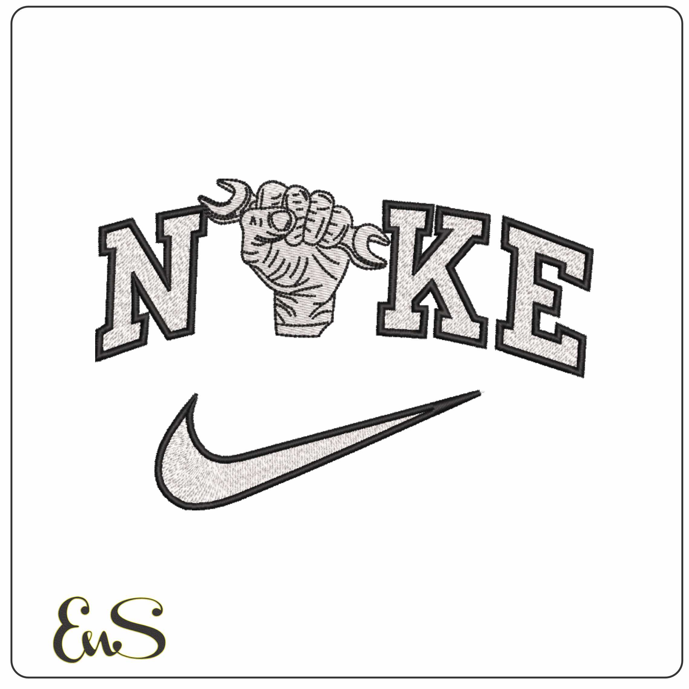 Nike Hand with Wrench - Elegant embroidery design file-instant download