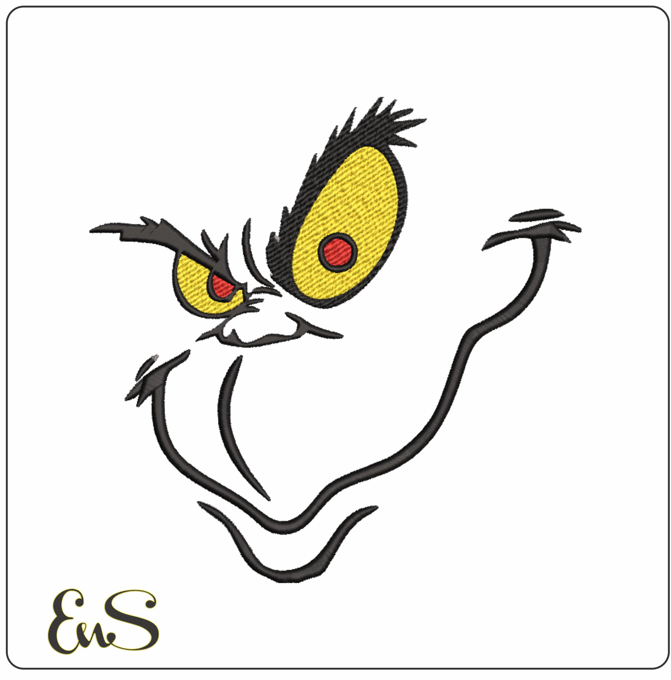 Grinch Smile- embroidery file - instant download in a frame