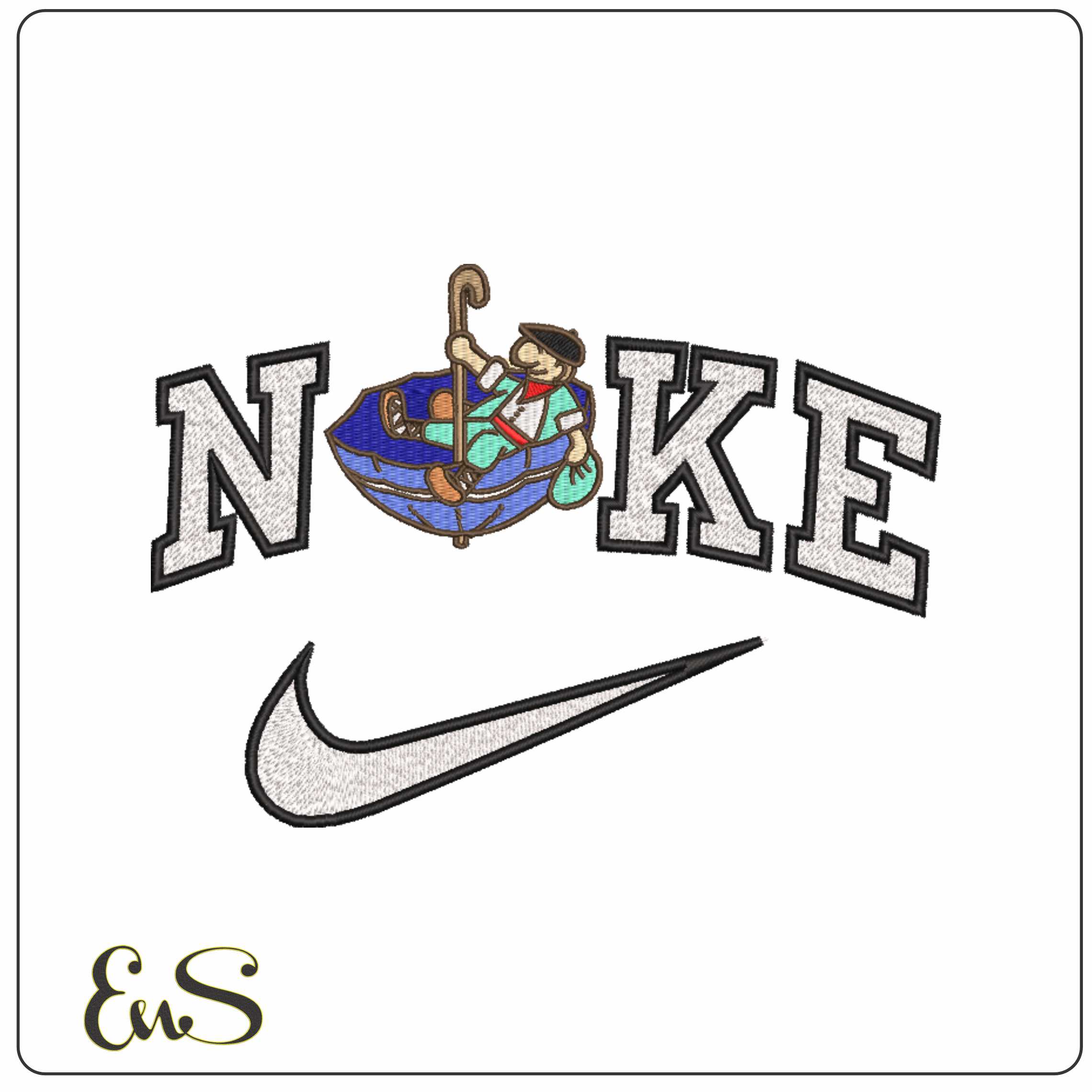 Nike Man Sailing in Upside down Umbrella Cartoon - Elegant embroidery design file-instant download