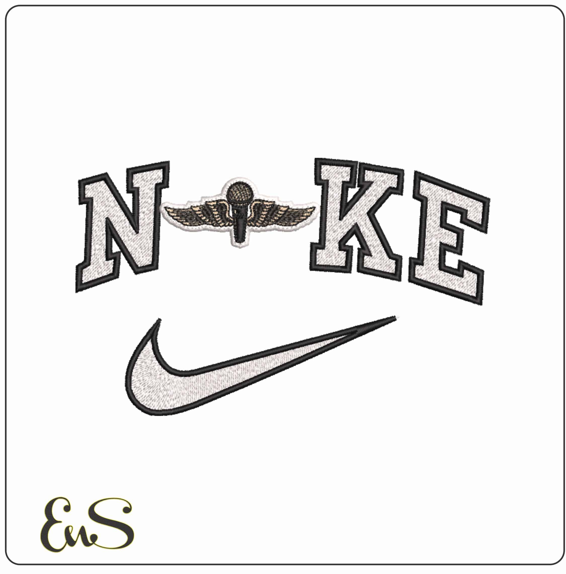 Nike Microphone and Angel wings Patch - Elegant embroidery design file-instant download