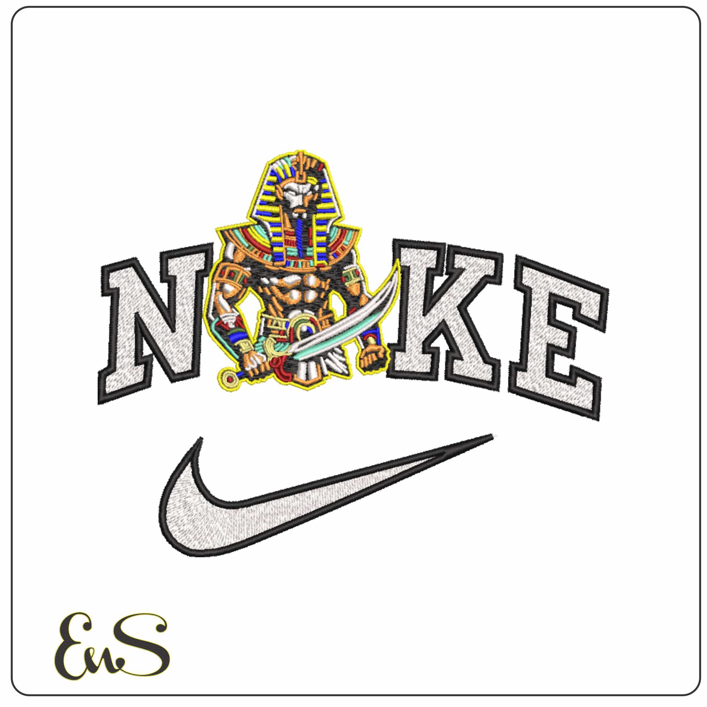 Nike Pharoh With Sword Outlined - Elegant embroidery design file-instant download