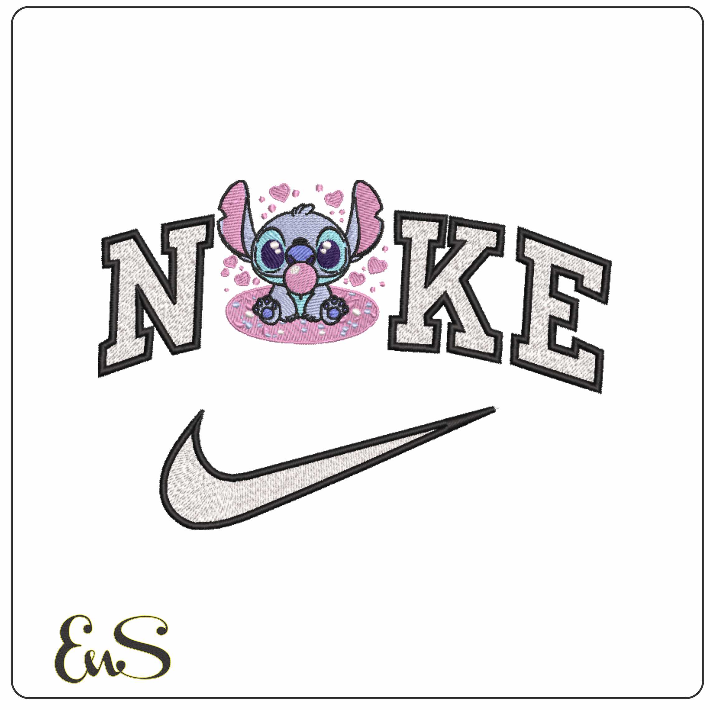Nike Stitch Baby blowing Bubble Lilo and Stitch - Elegant embroidery design file-instant download