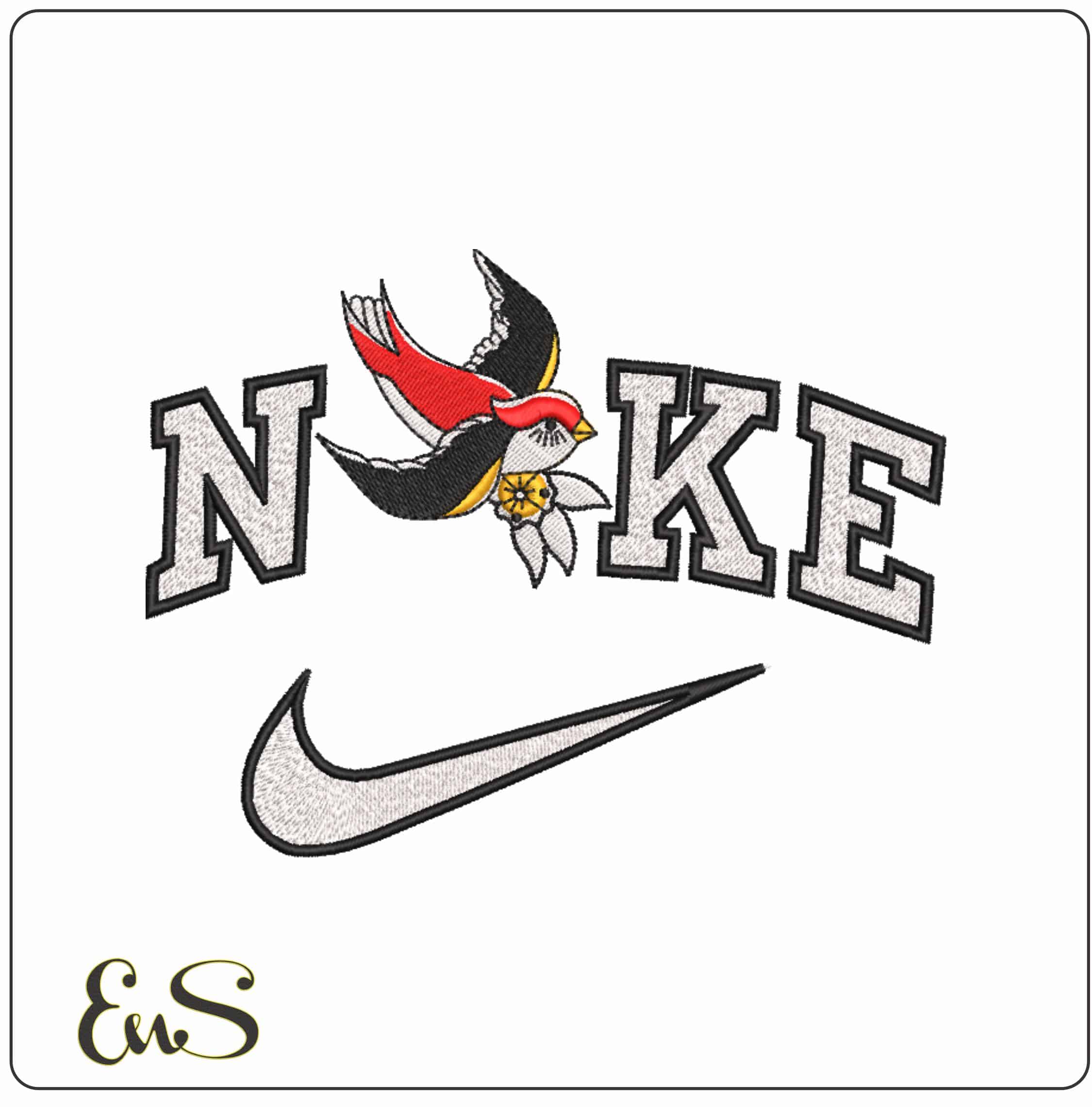 Nike Swallow - Elegant embroidery design file-instant download