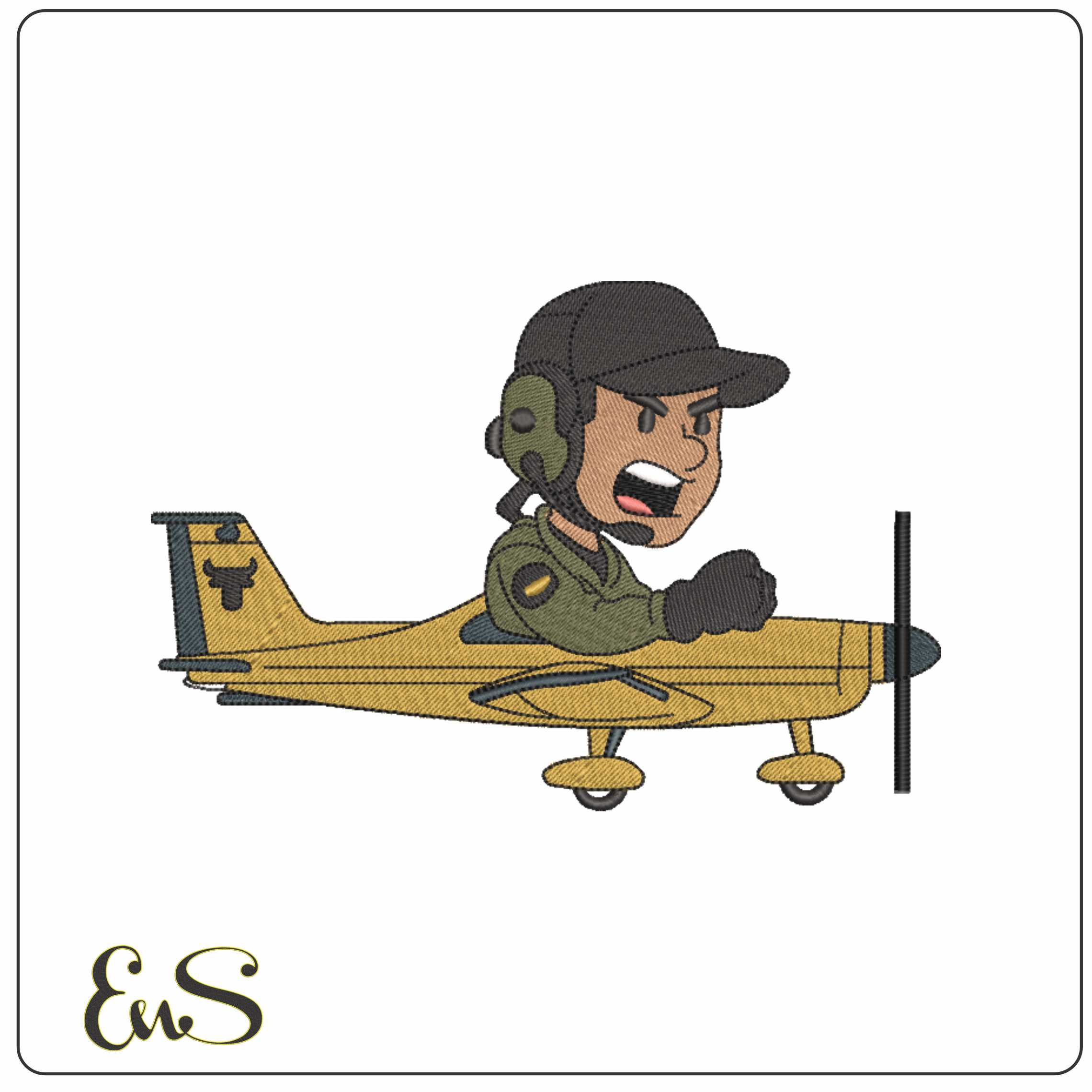 Pilot in plane - Elegant embroidery design file-instant download