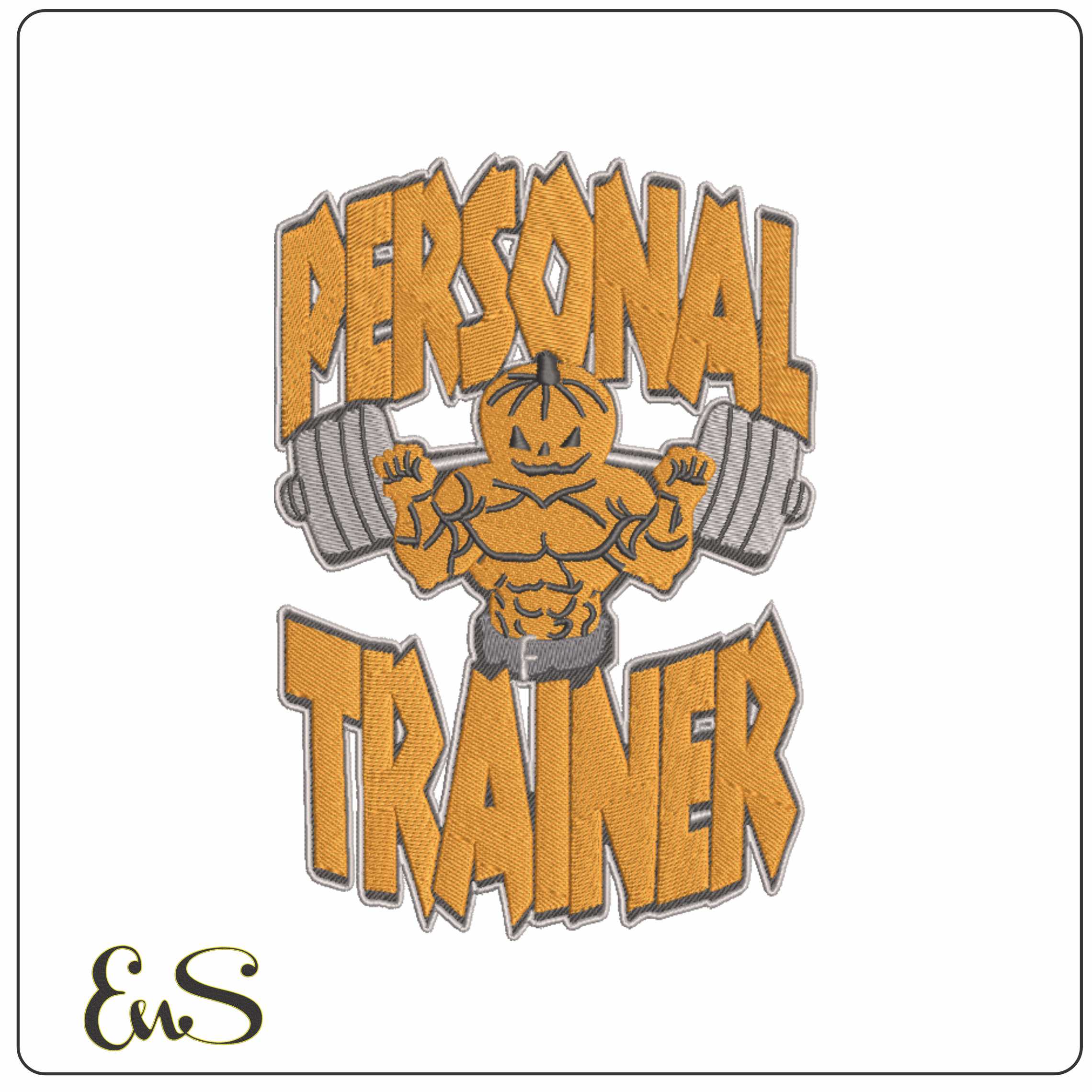 Pumpkin Head Personal Trainer - Elegant embroidery design file-instant download