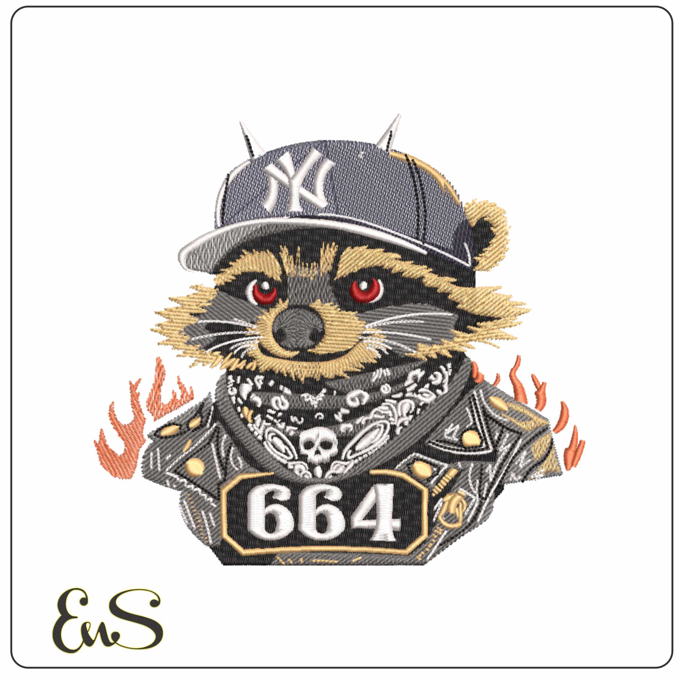 Racoon with NY Hat - Elegant embroidery design file-instant download