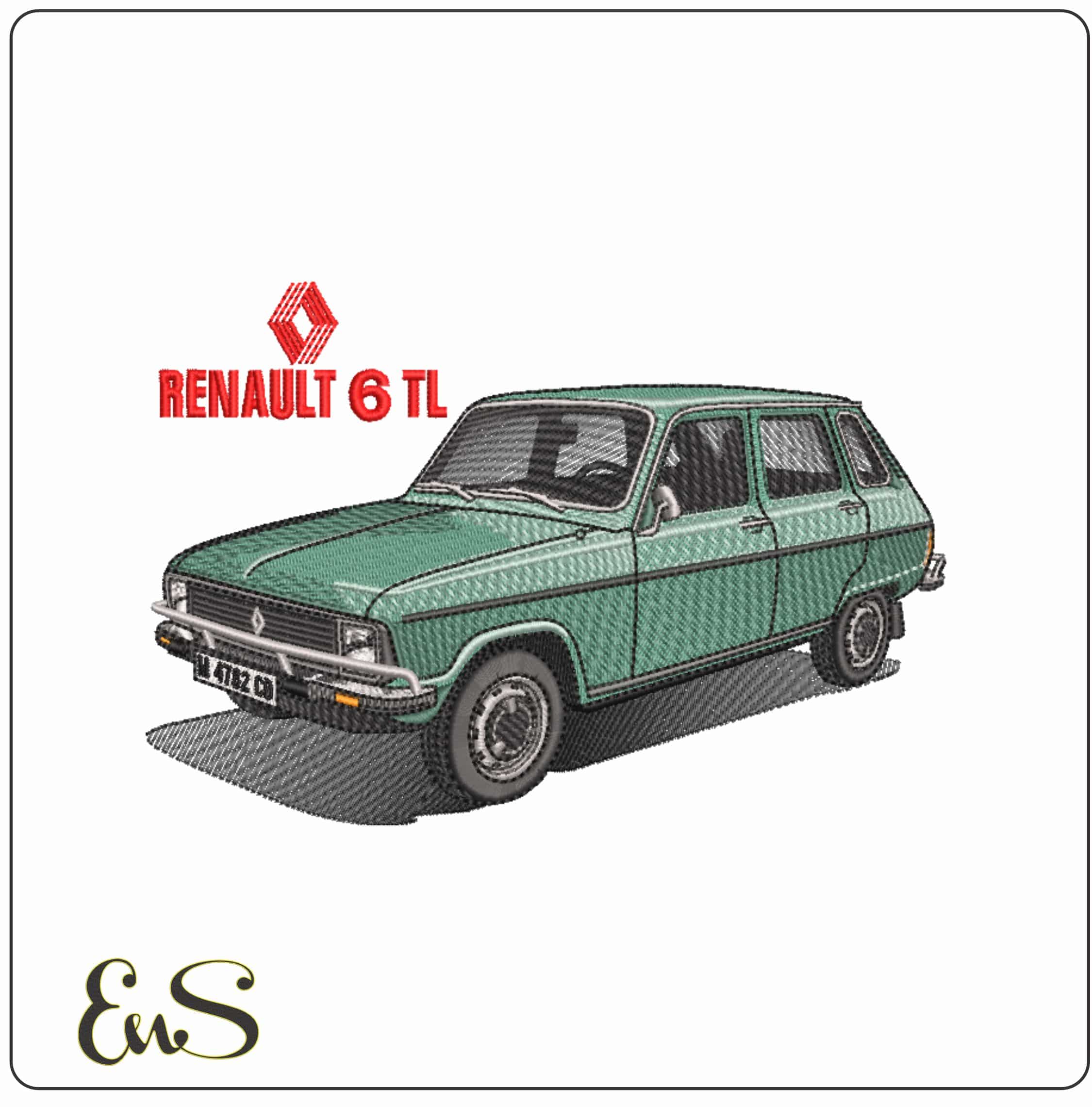 Renault 6 TL with Logo - Elegant embroidery design file-instant download