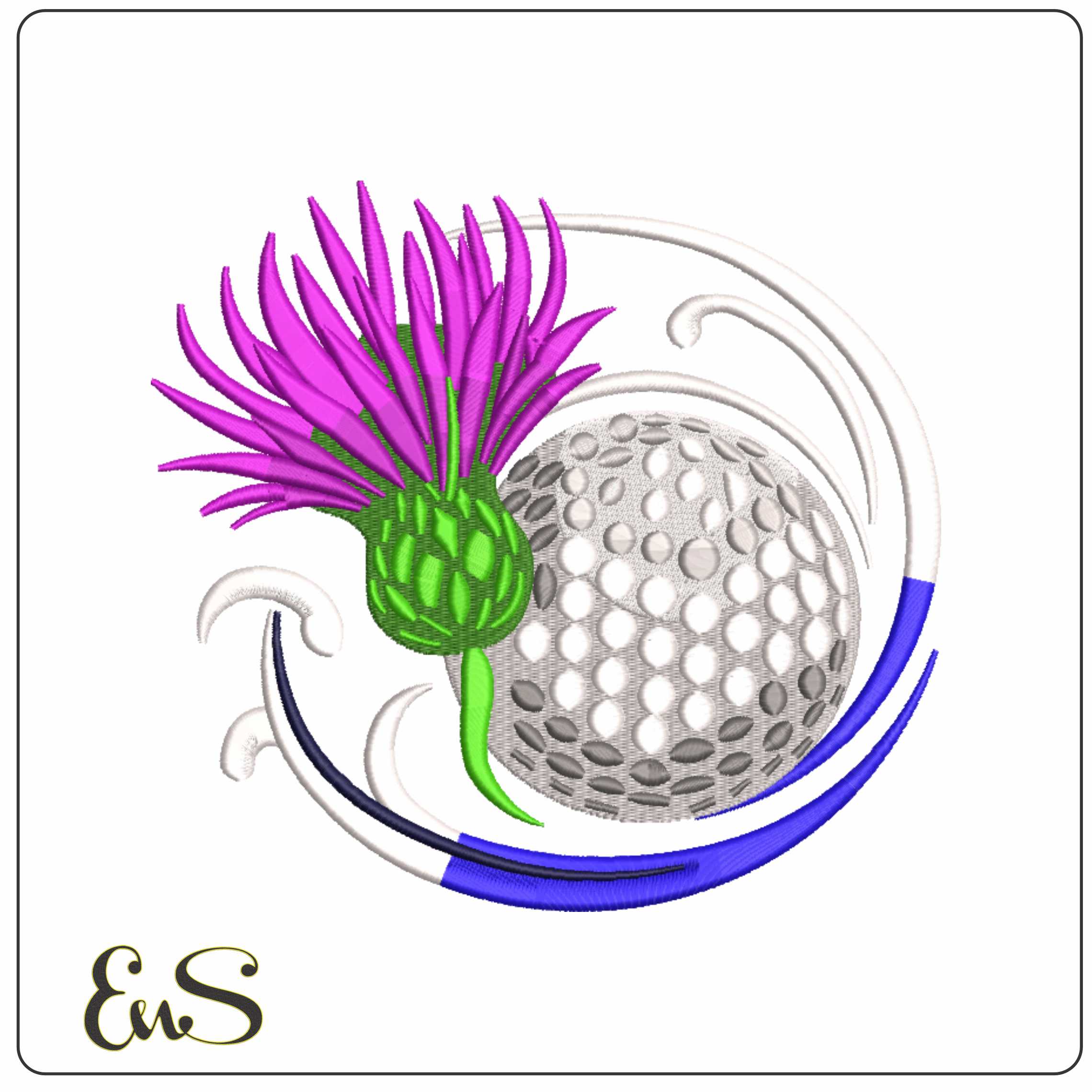 Scottish Thistle Golf Ball - Elegant embroidery design file-instant download