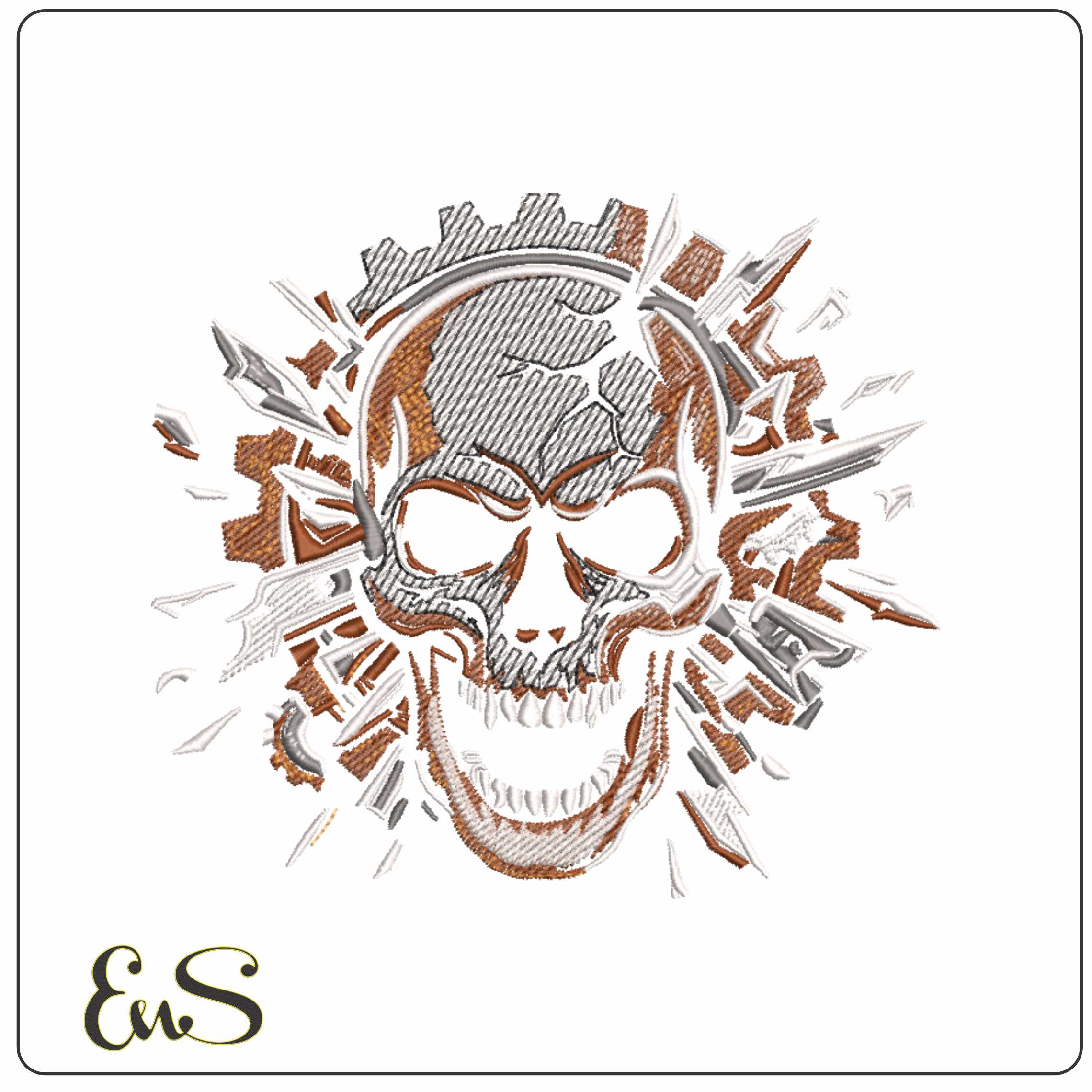 Skull with Glass breaking no Background - Elegant embroidery design file-instant download