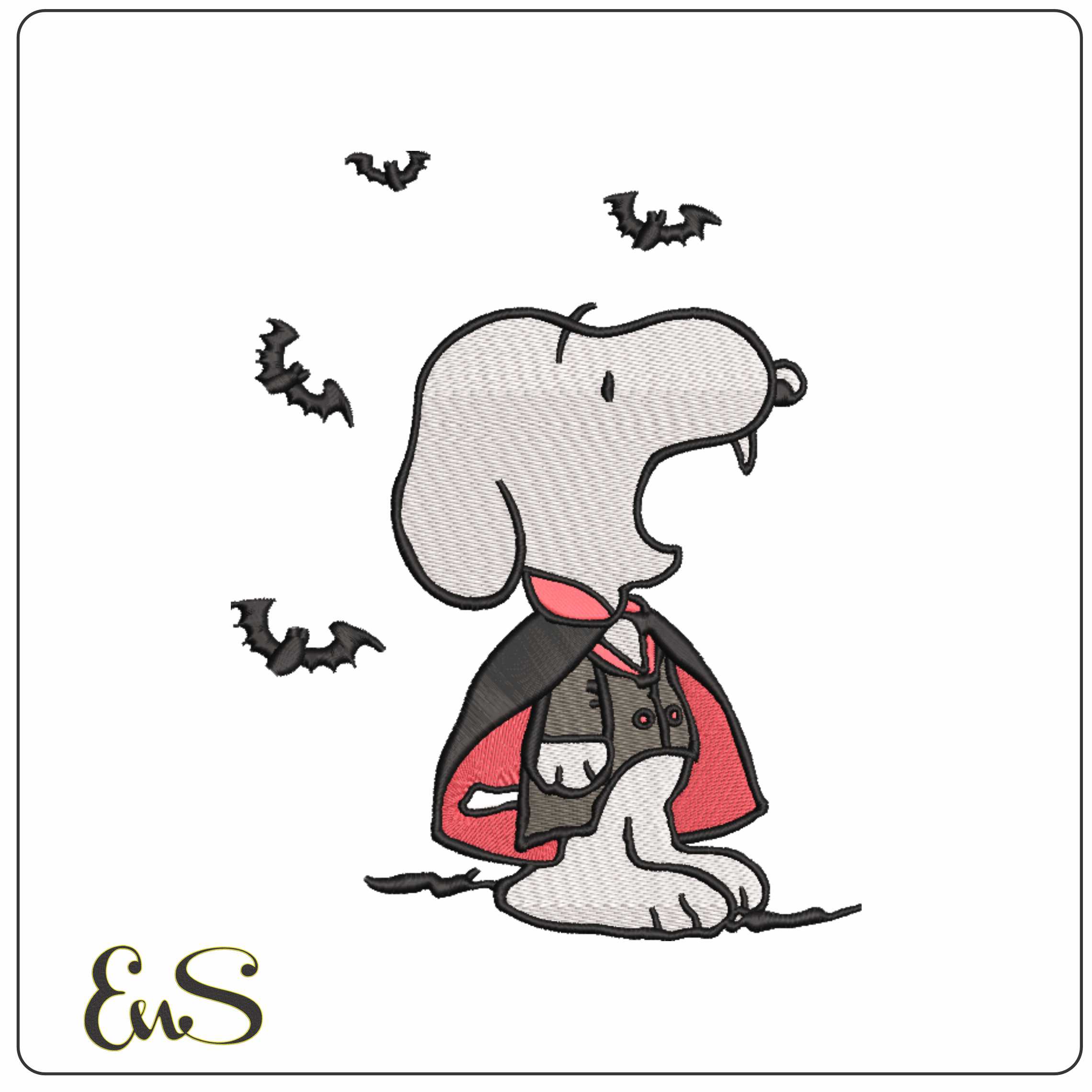 Snoopy Vampire with Bats Snoopy and Woodstock - Elegant embroidery design file-instant download