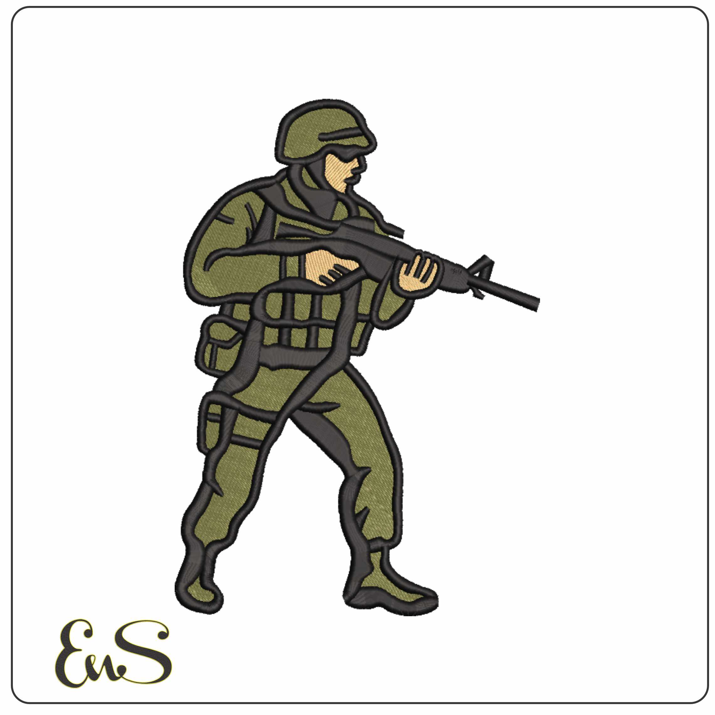 Soldier in Combat - Elegant embroidery design file-instant download