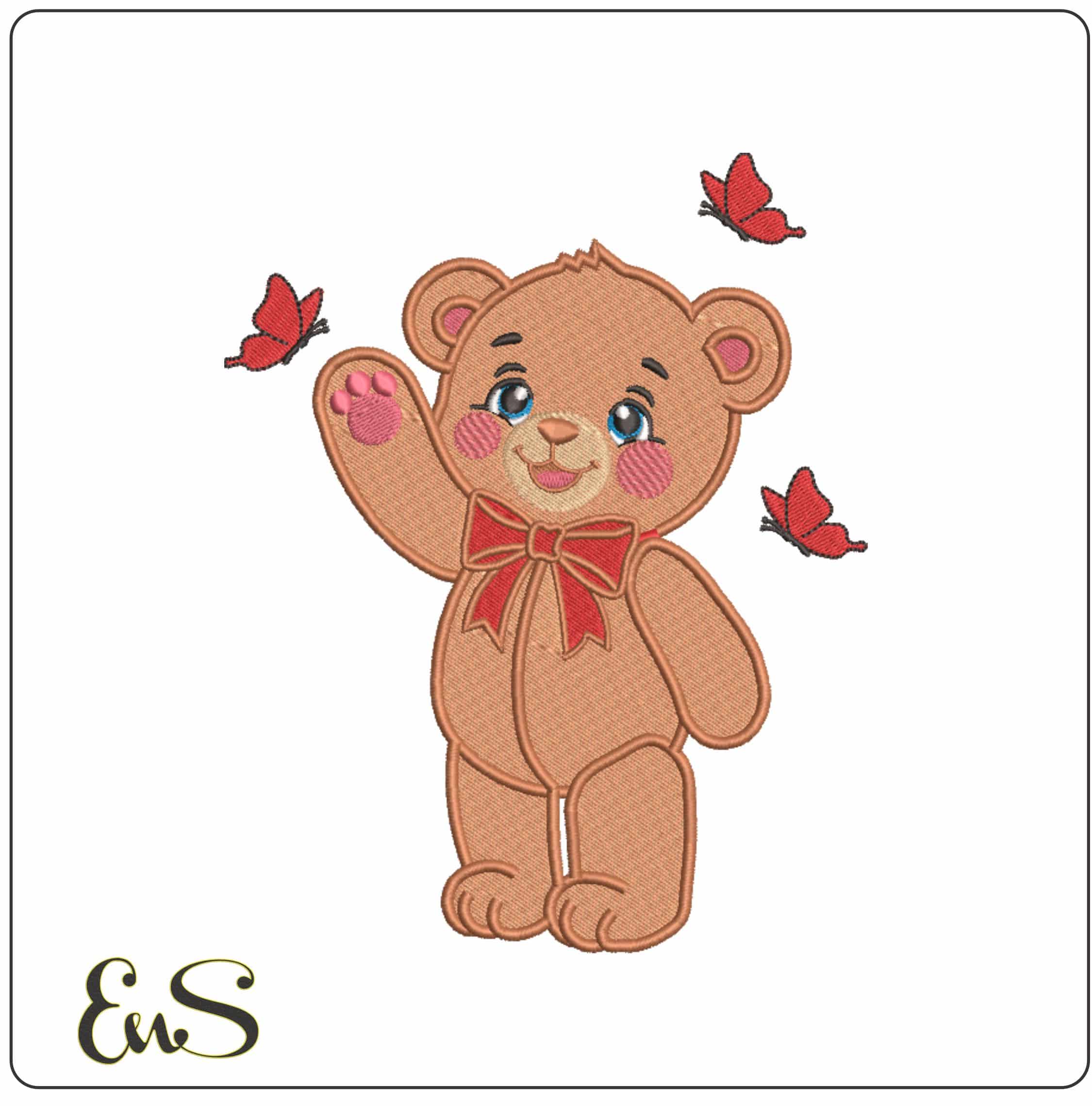 Teddy Bear with Butterflies - Elegant embroidery design file-instant download