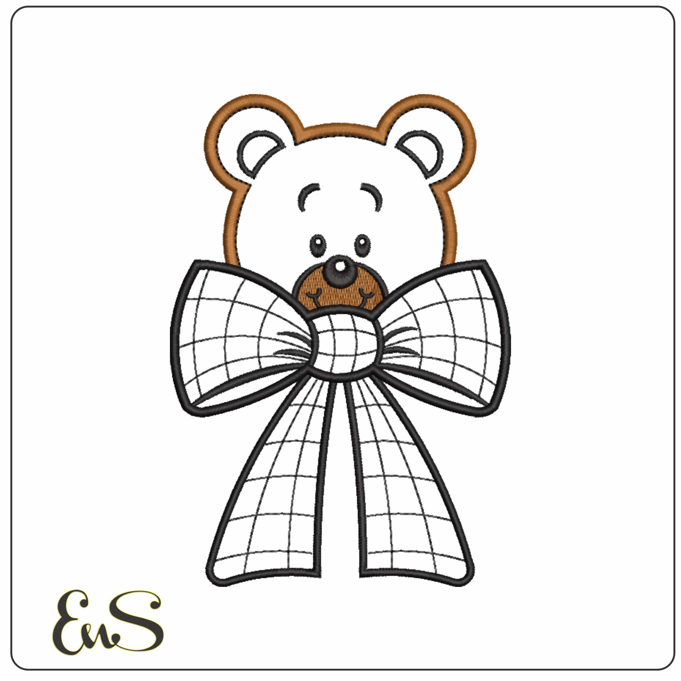Teddy Head with a Big Bow Tie - Elegant embroidery design file-instant download