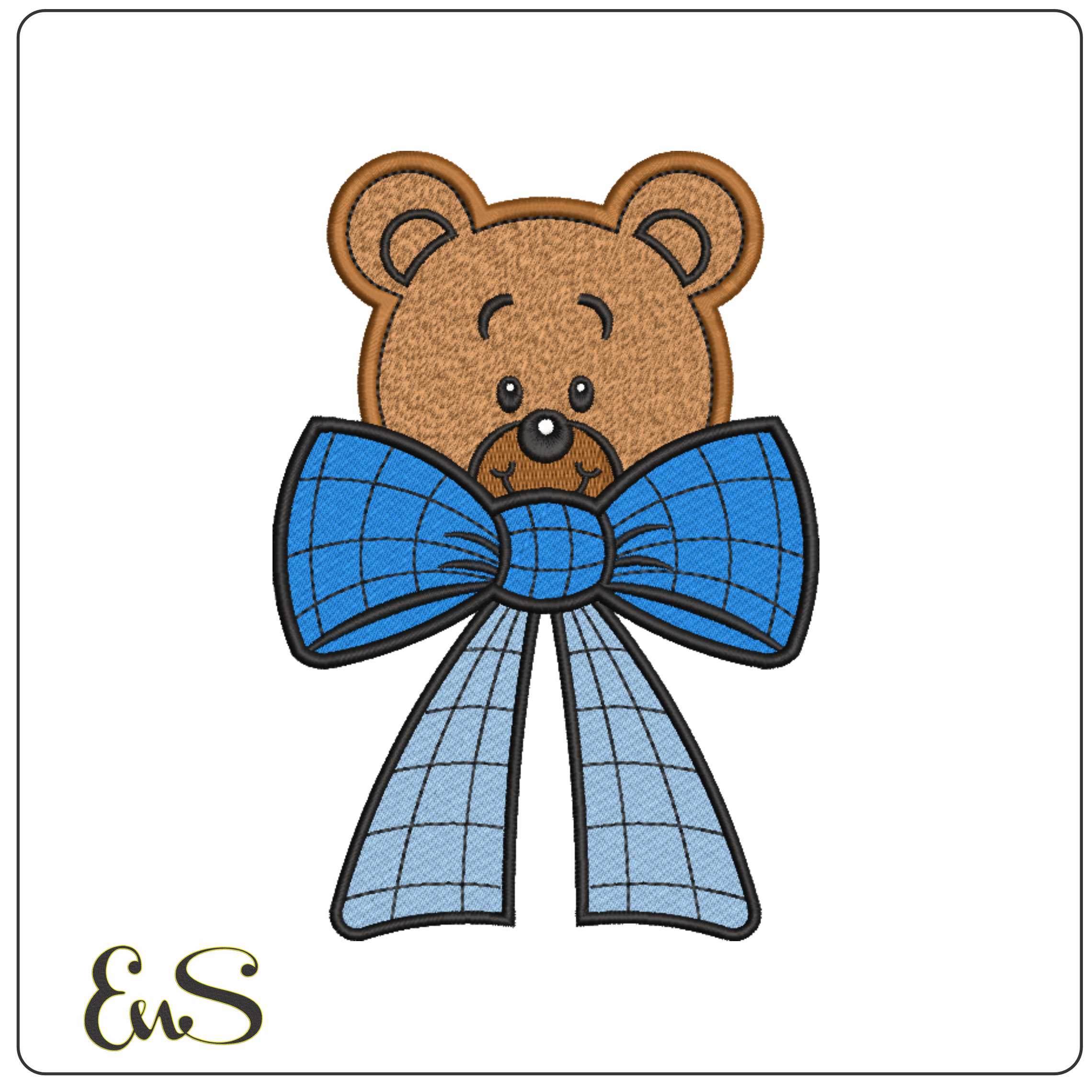Teddy Head with a Big Bow Tie Colored - Elegant embroidery design file-instant download