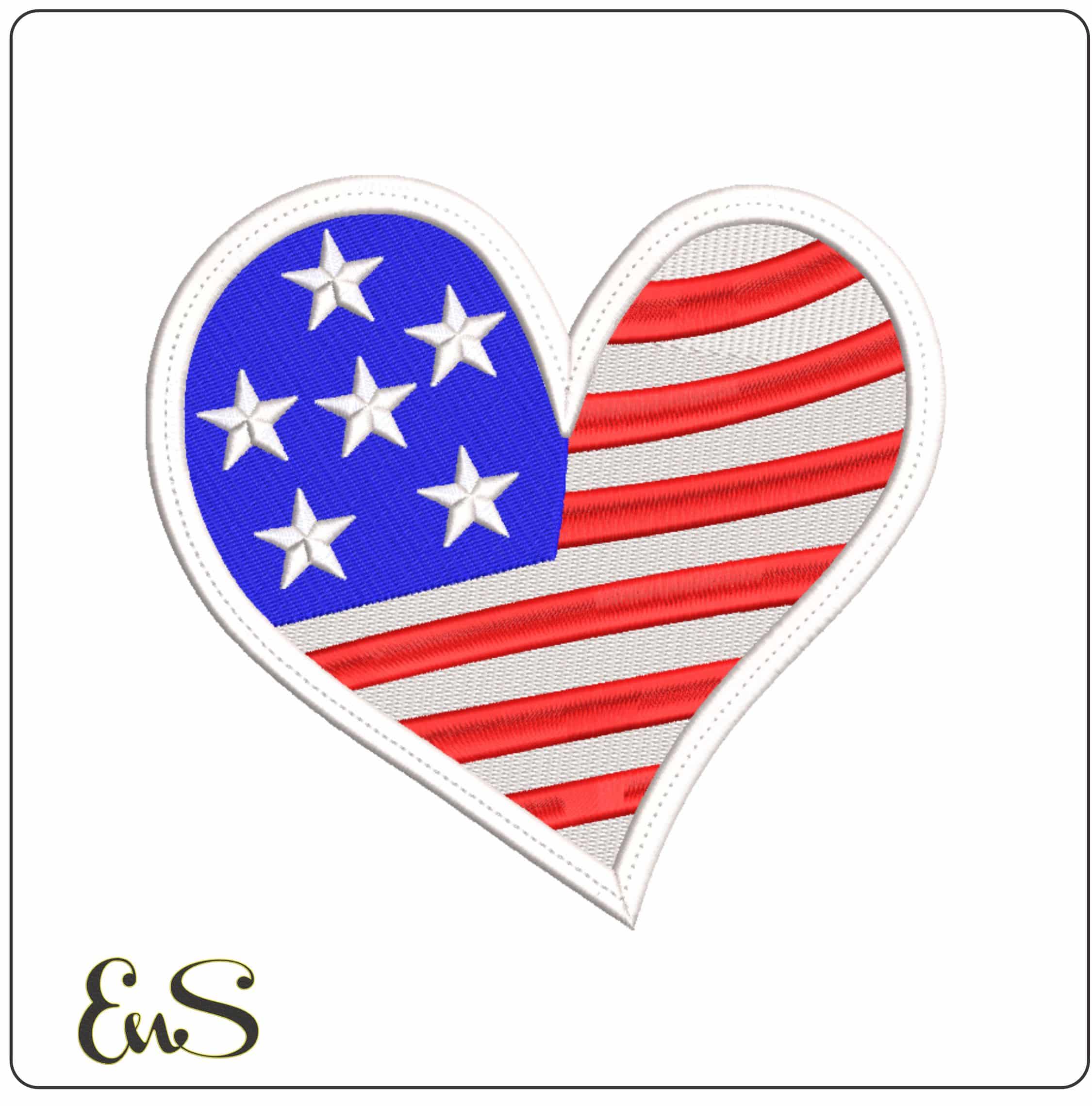 USA Stars and Stripe Heart  - Elegant embroidery design file-instant download