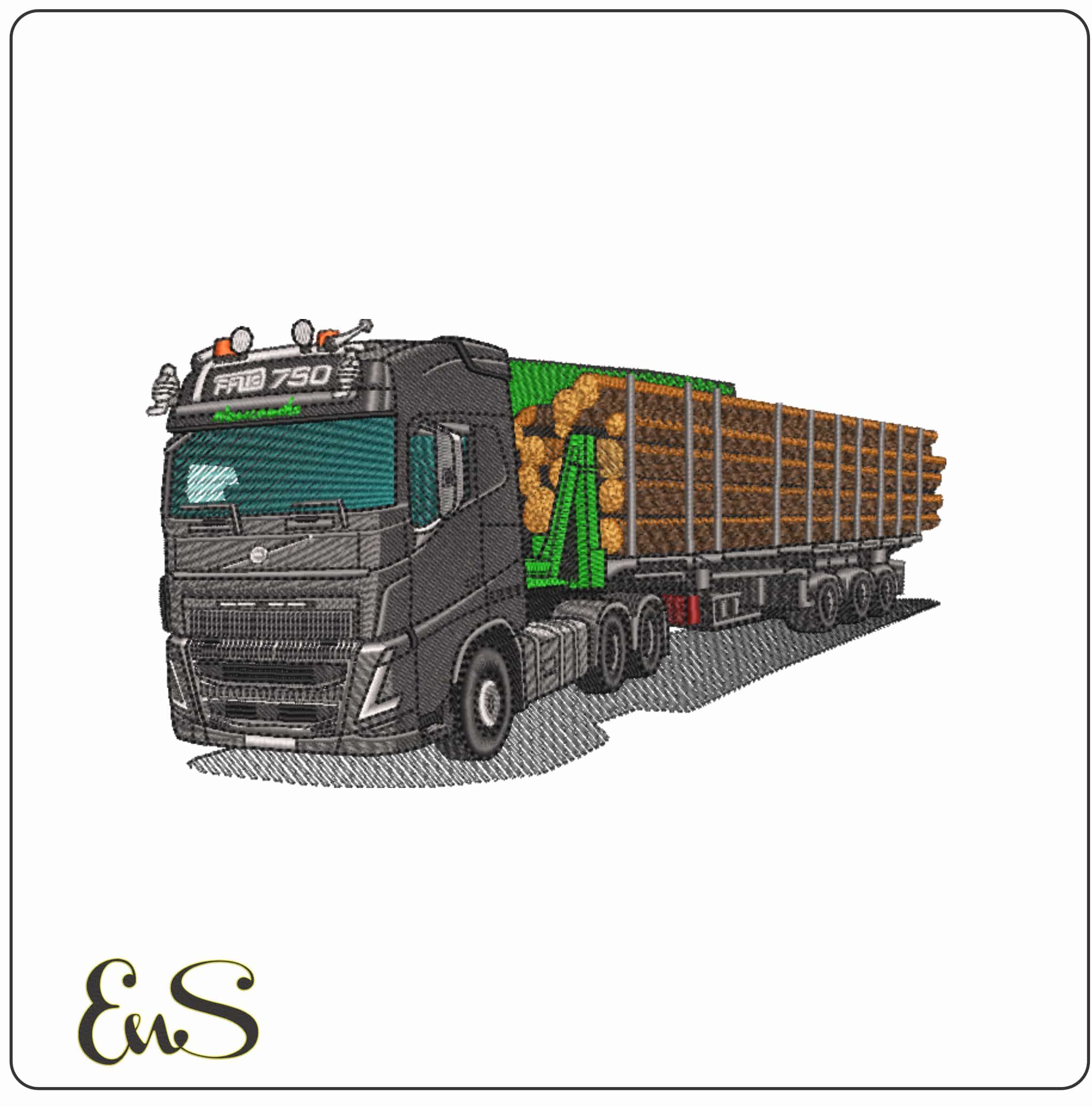 Volvol 750 Log Hauler - Elegant embroidery design file-instant download