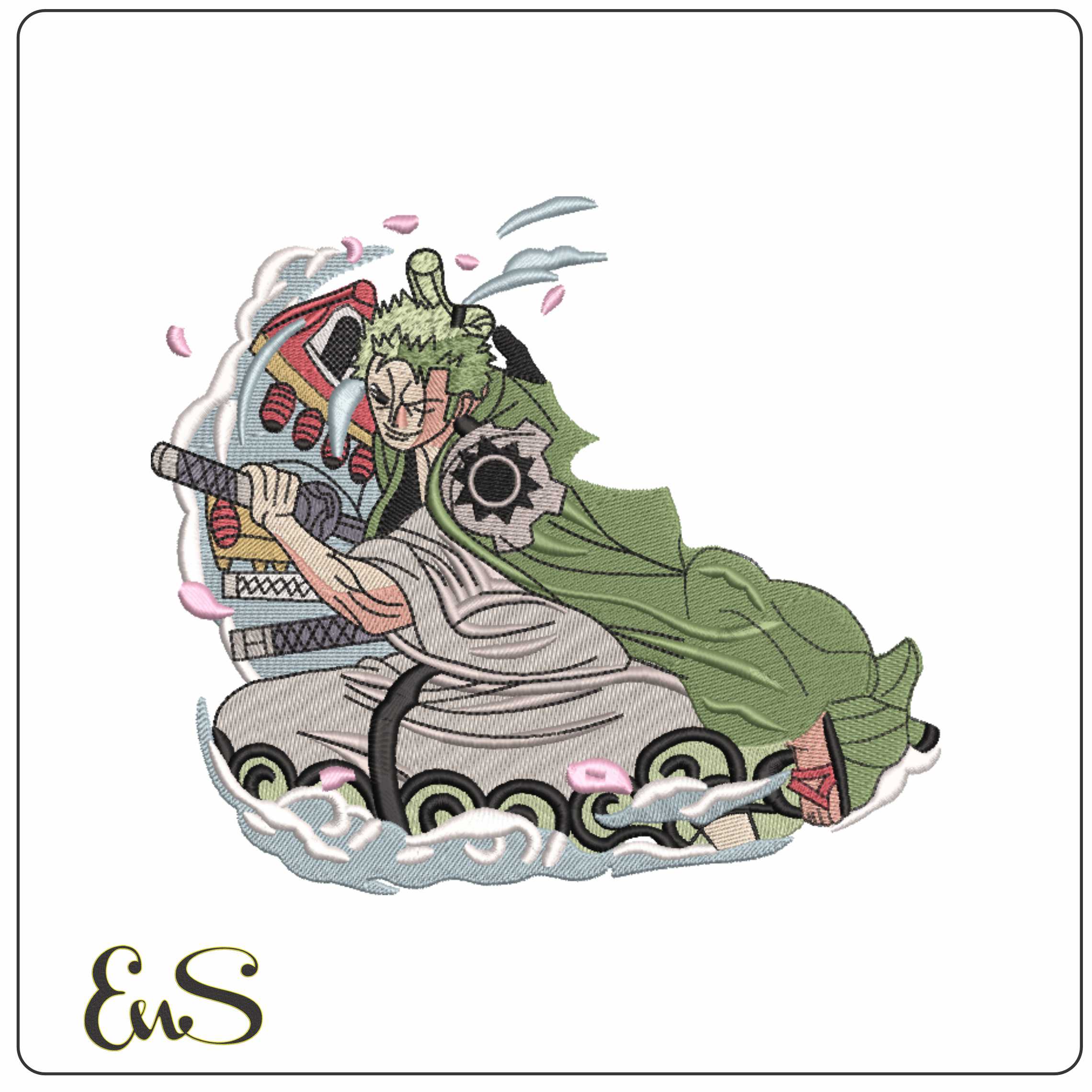 Zoro with Sword in Clouds One Piece - Elegant embroidery design file-instant download