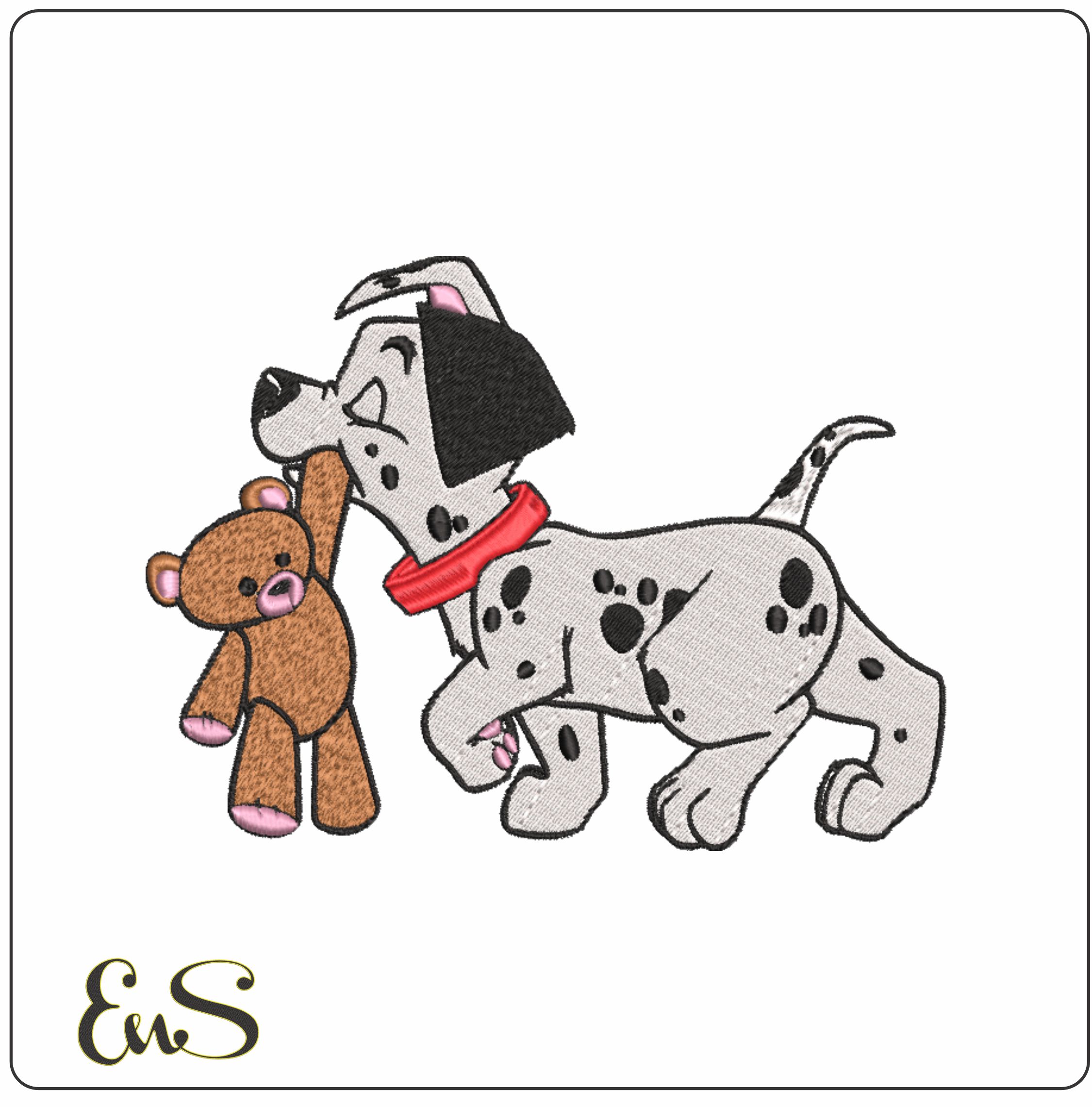 101 Dalmatian with Teddy design - Dog and Teddy embroidery design machine pattern Baby toddler embroidery file instant download in a frame