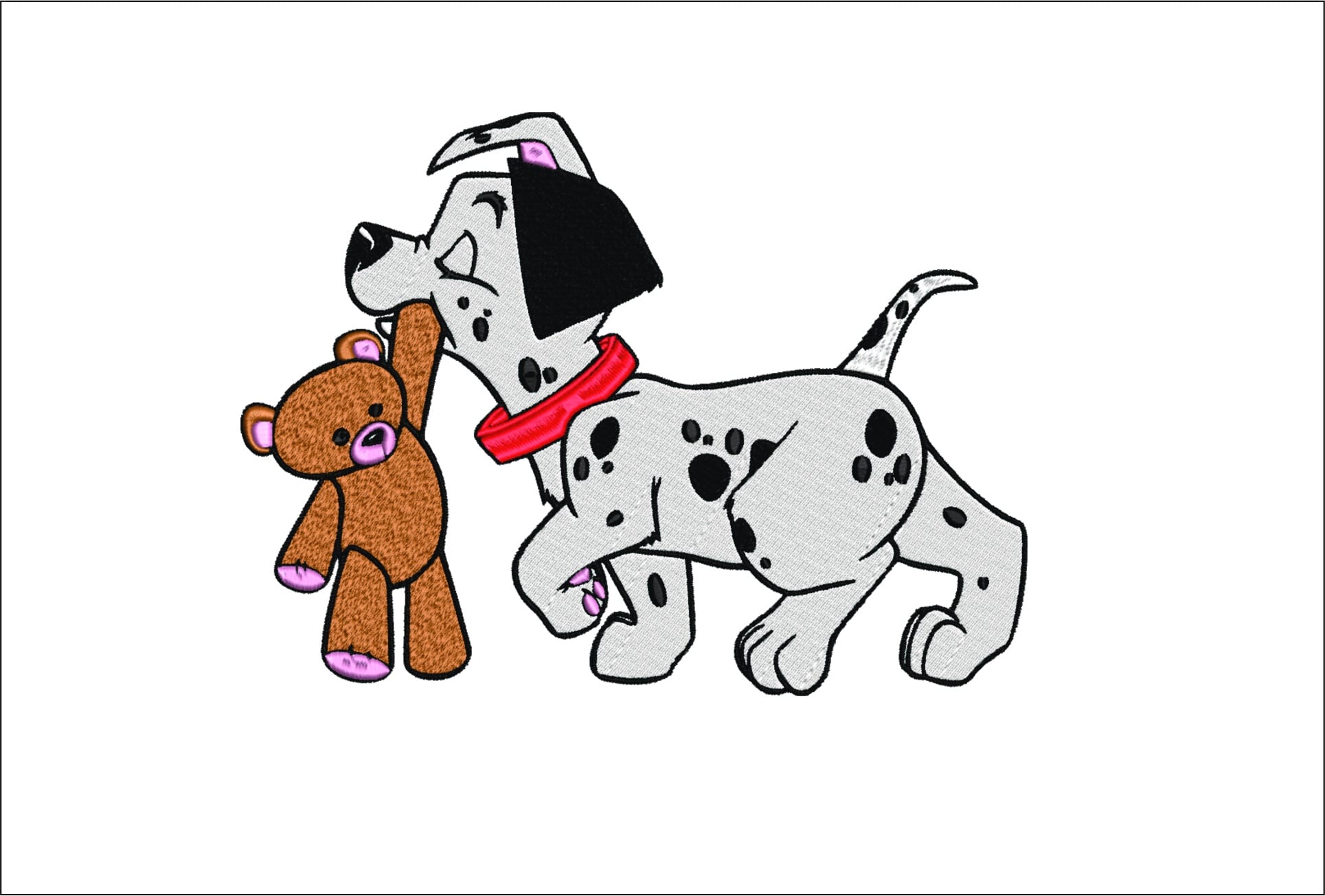 101 Dalmatian with Teddy design - Dog and Teddy embroidery design machine pattern Baby toddler embroidery file instant download in a frame