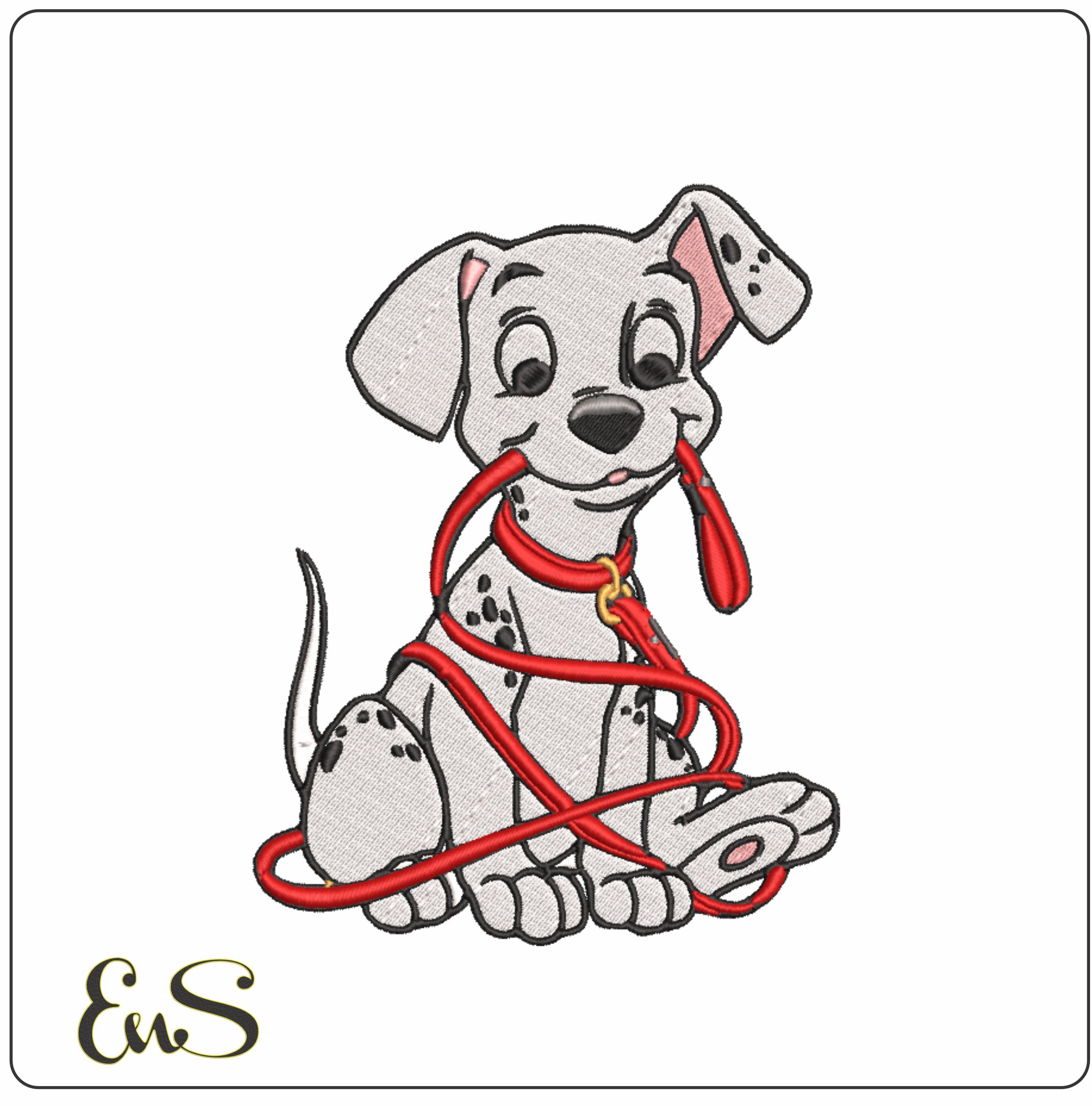 101 Dalmatian with lead embroidery design Cartoon embroidery design machine pattern Baby toddler embroidery file instant download in frame