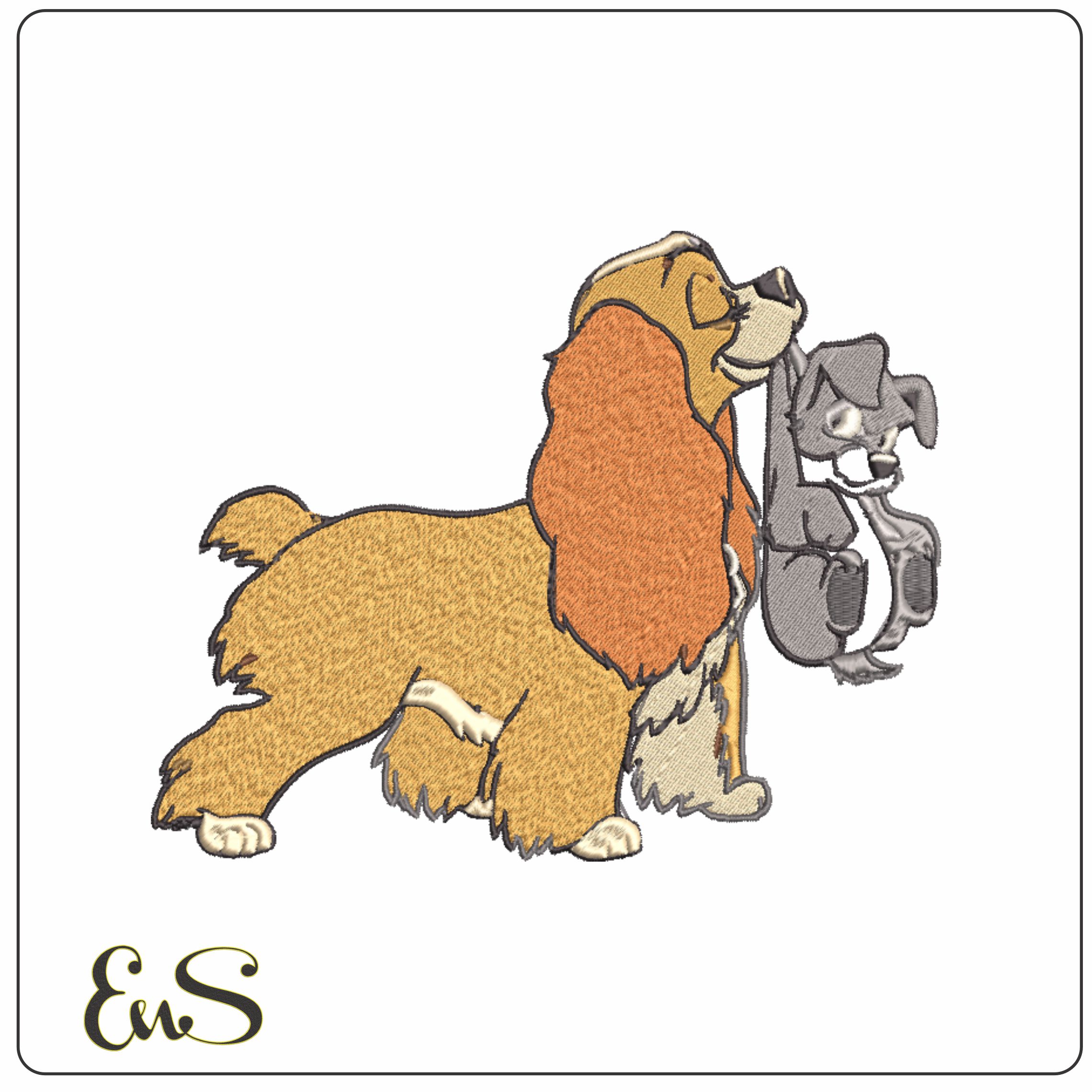 Lady and the Tramp embroidery design Cartoon embroidery design machine pattern Baby toddler embroidery file instant download in a frame