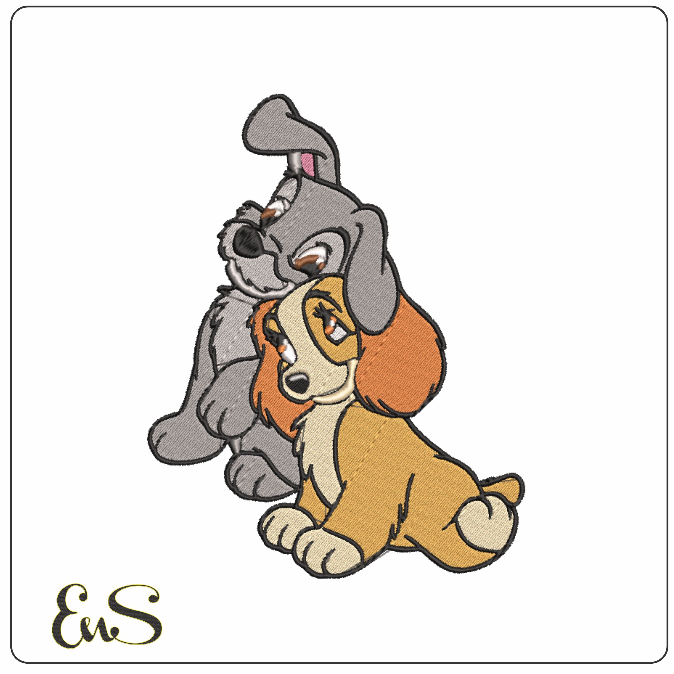 Lady and the Tramp embroidery design Cartoon embroidery design machine pattern Baby toddler embroidery file instant download in a frame