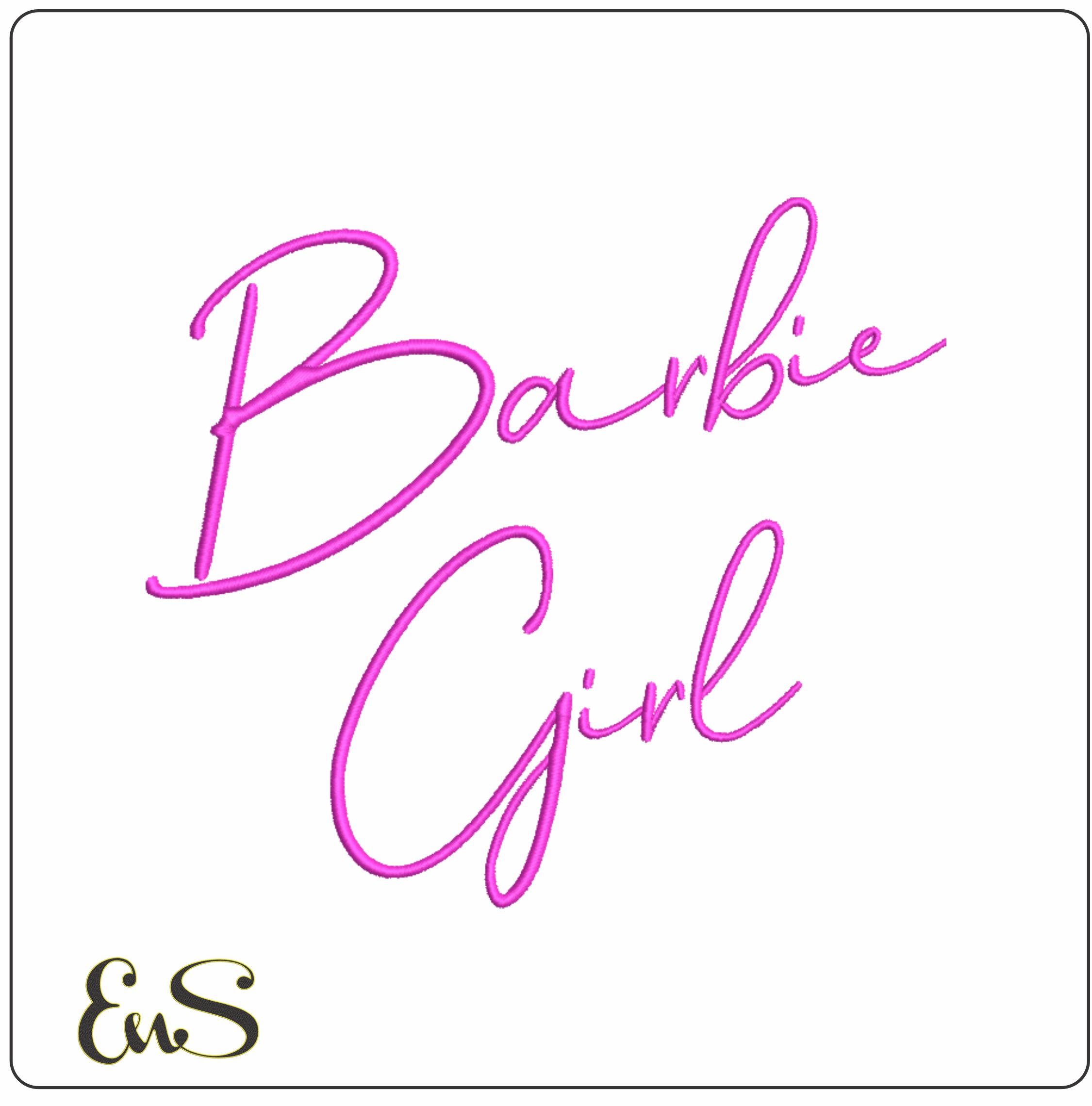 Barbie Girl text embroidery design Pink Barbie Chelsea Olivia Font Logo design machine pattern embroidery file instant download in a frame