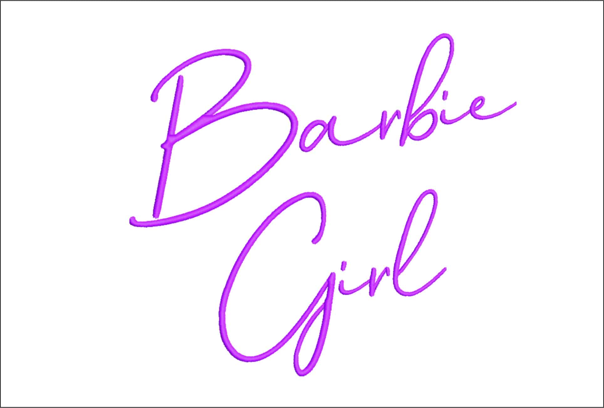 Barbie Girl text embroidery design Pink Barbie Chelsea Olivia Font Logo design machine pattern embroidery file instant download in a frame