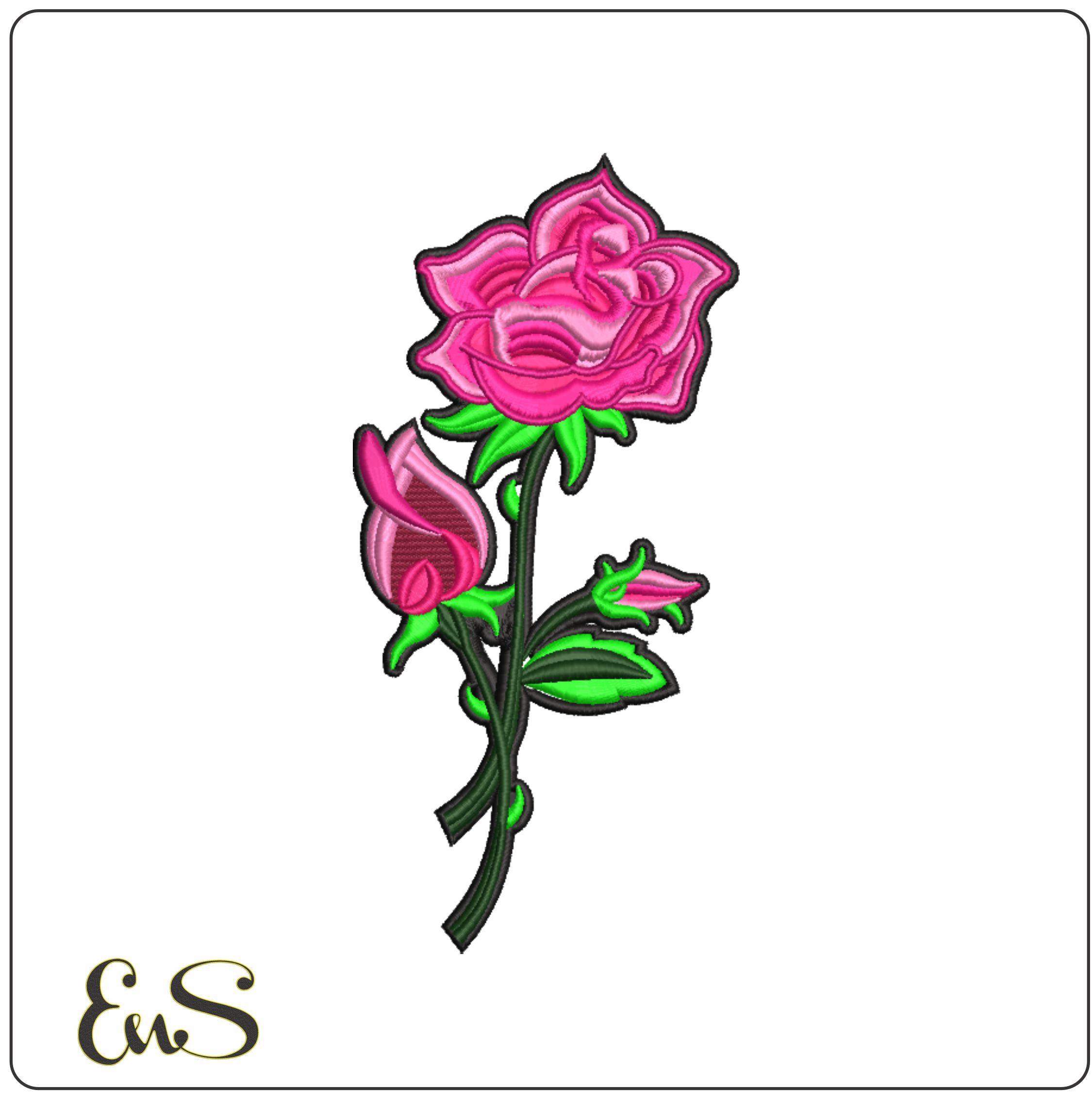 Pink Rose Stem And Bud