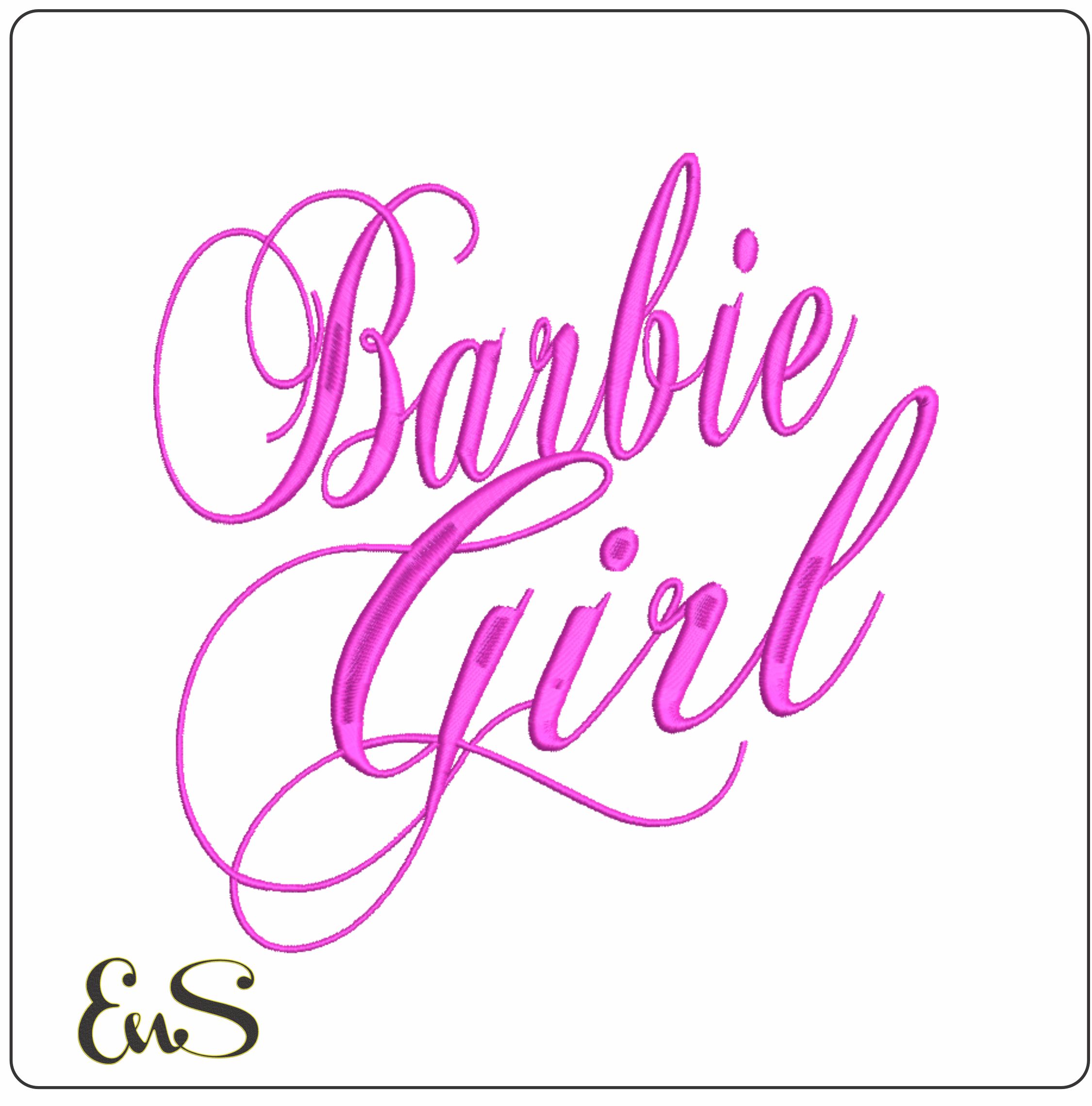 Barbie Girl text embroidery design Pink Barbie Chopin Script Font Logo design machine pattern embroidery file instant download in a frame