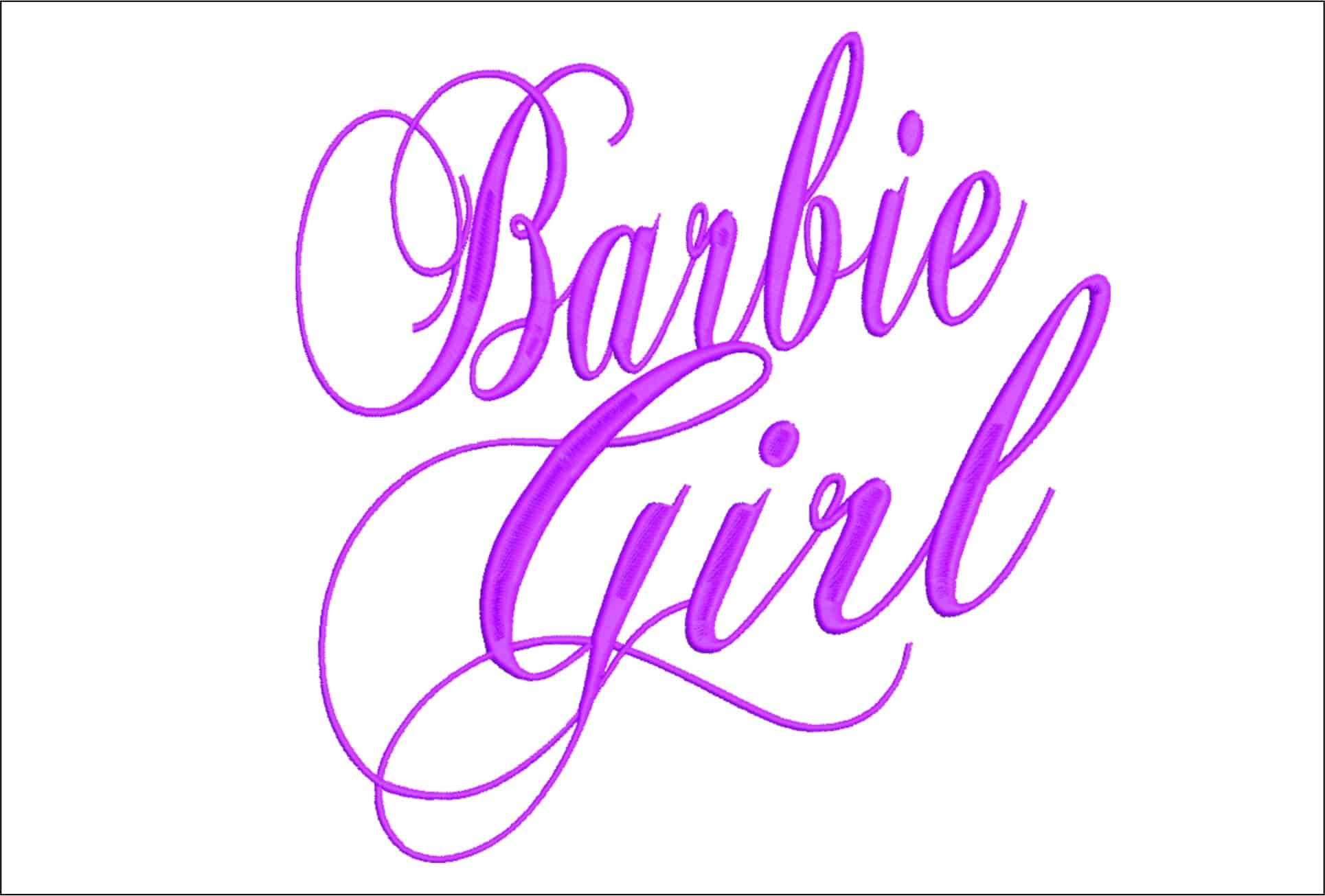 Barbie Girl text embroidery design Pink Barbie Chopin Script Font Logo design machine pattern embroidery file instant download in a frame