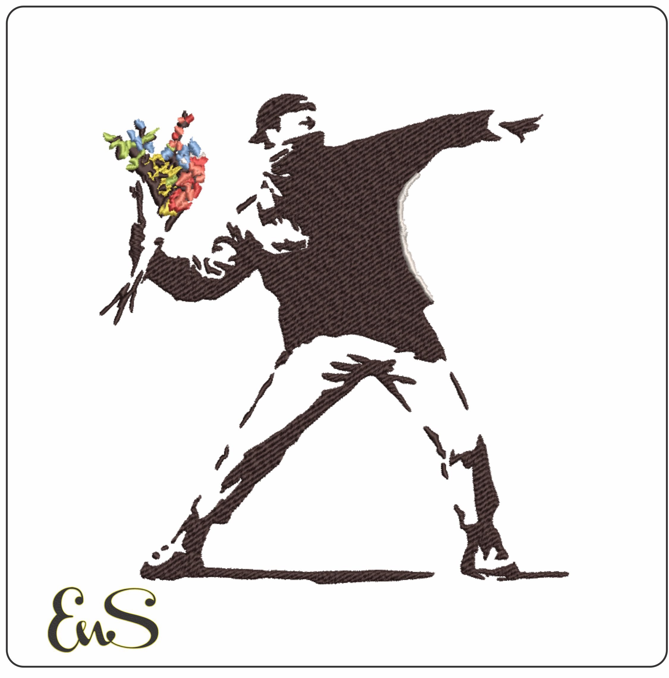 Banksy Man Throwing Flowers