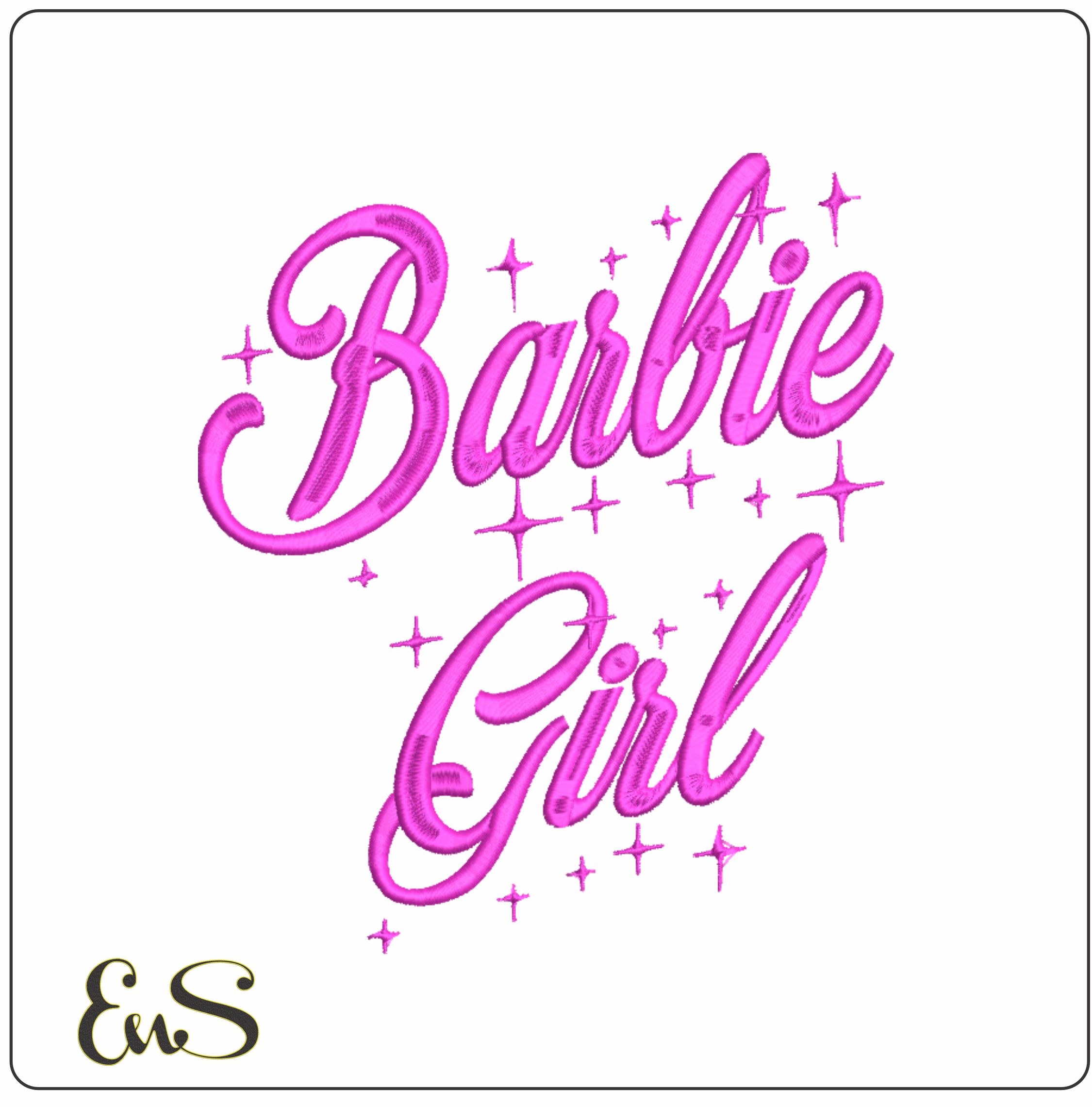 Barbie Girl text embroidery design Pink Barbie Merry Stars Font Logo design machine pattern embroidery file instant download in a frame