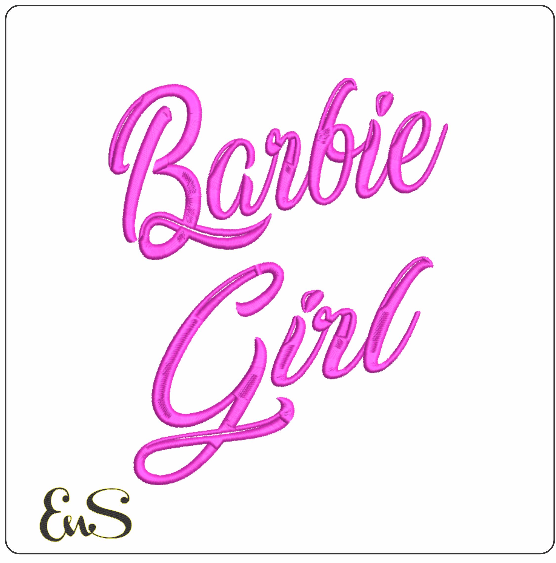 Barbie Girl text embroidery design Pink Barbie Silent Asia Font Logo design machine pattern embroidery file instant download in a frame