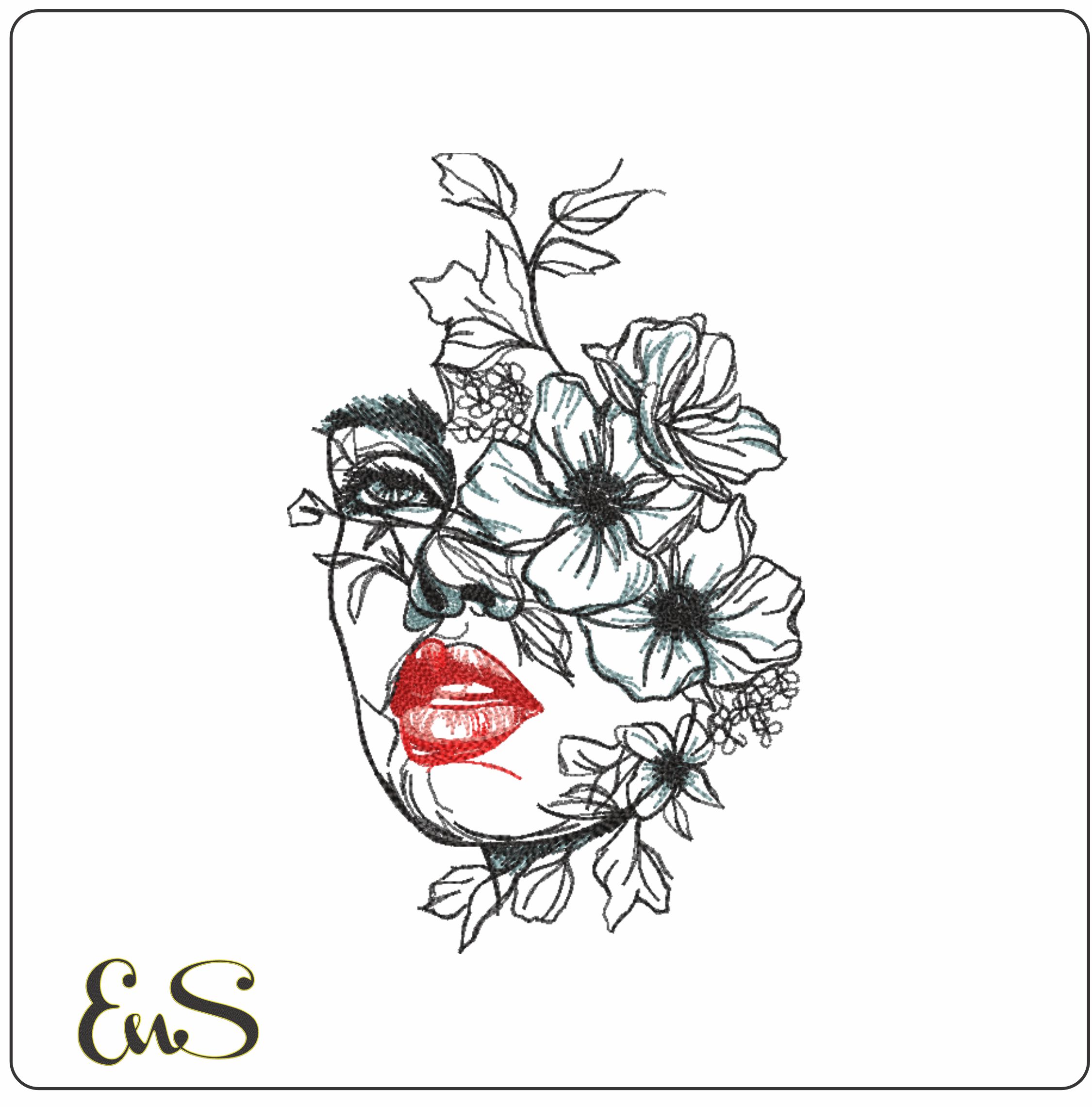 Flower Woman With Red Lips