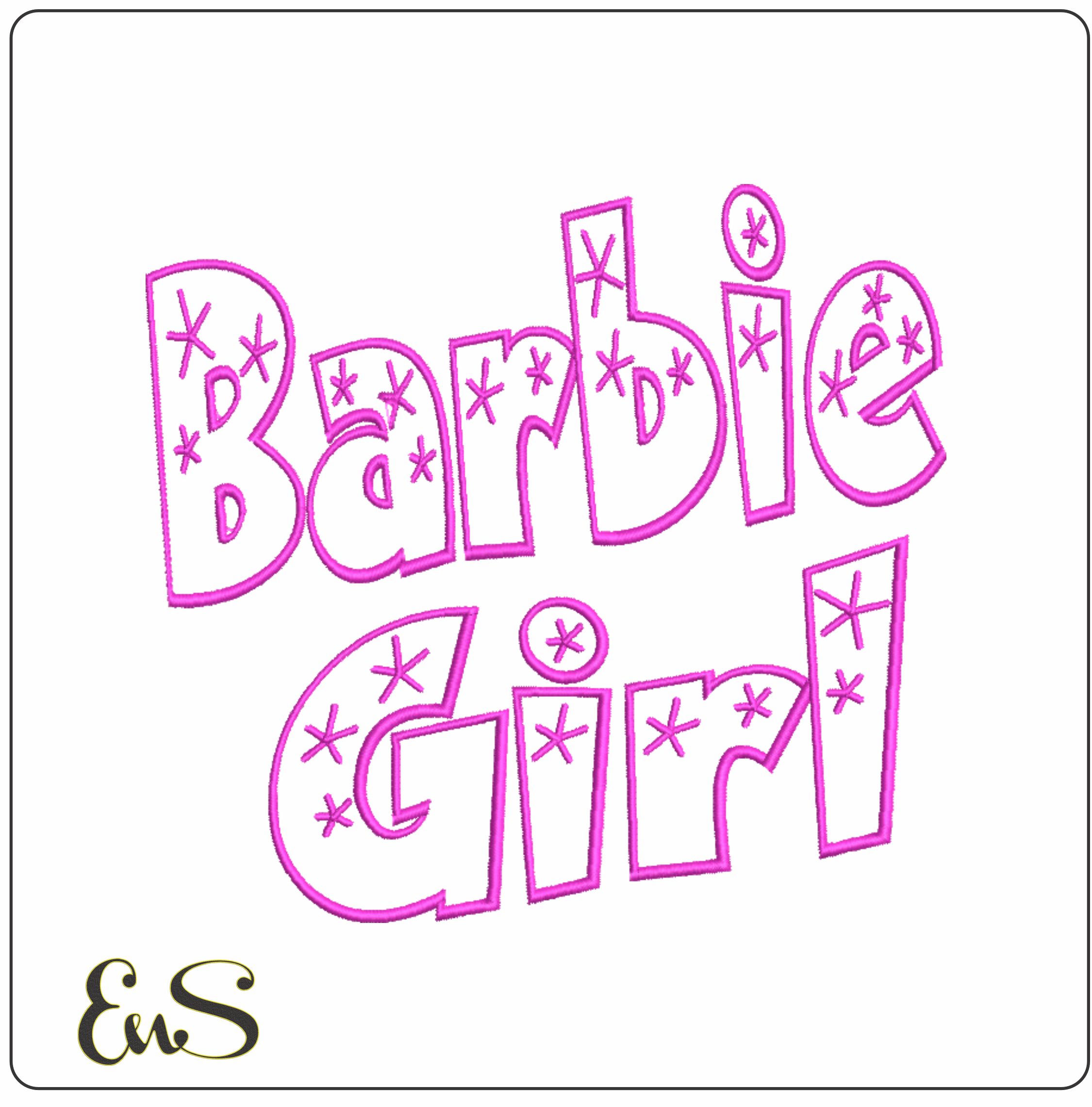 Barbie Girl text embroidery design Pink Barbie Twinkle Font Logo design machine pattern embroidery file instant download in a frame