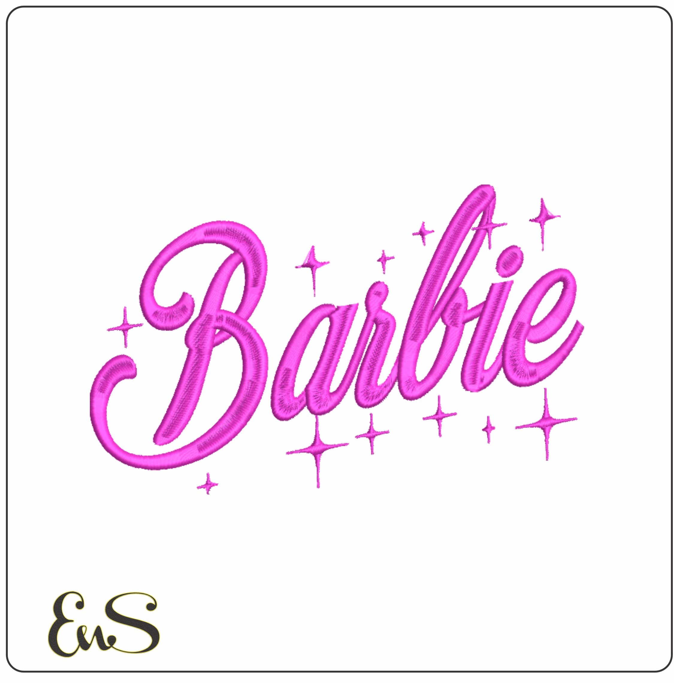 Barbie text embroidery design Pink Barbie Merry Stars Font Logo design machine pattern embroidery file instant download in a frame