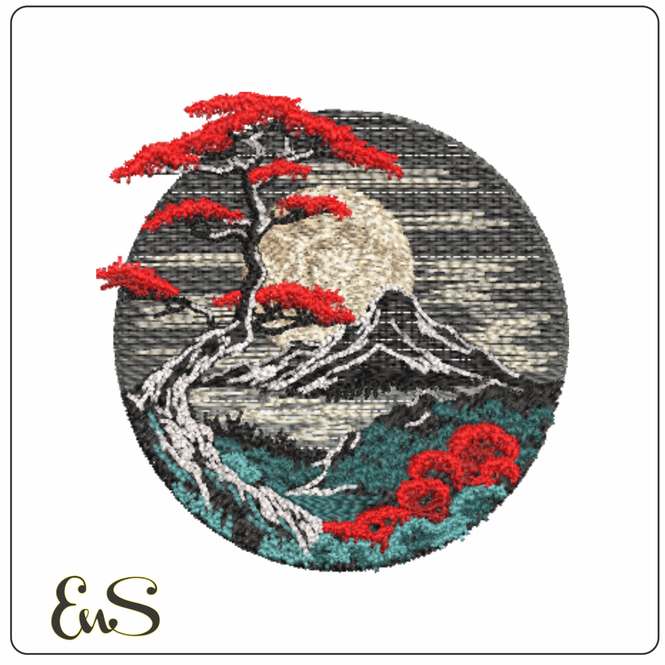 Japenese Scene Moon And Mount Fuji