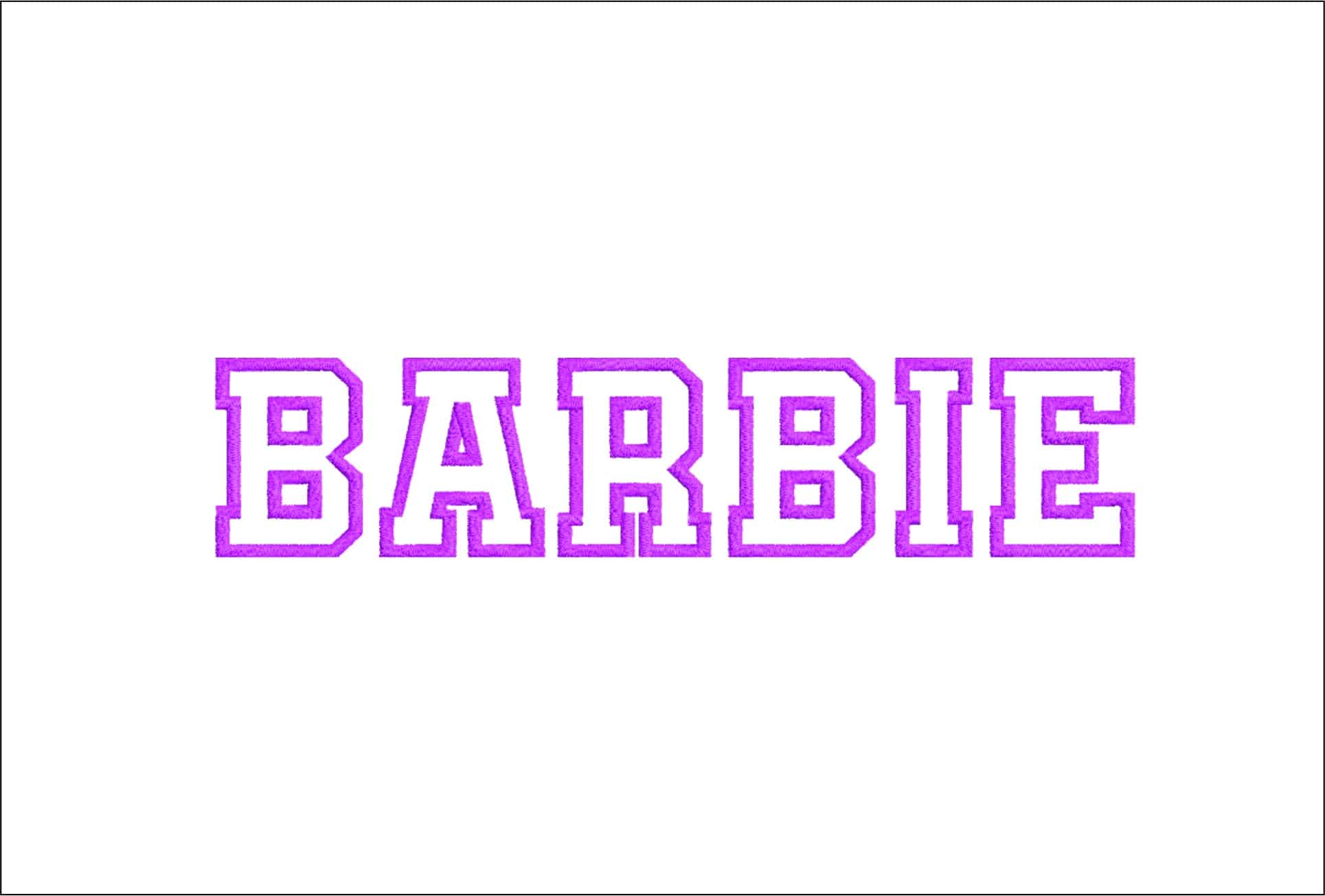 Barbie text embroidery design Pink Barbie outline Font Logo design machine pattern embroidery file instant download in a frame