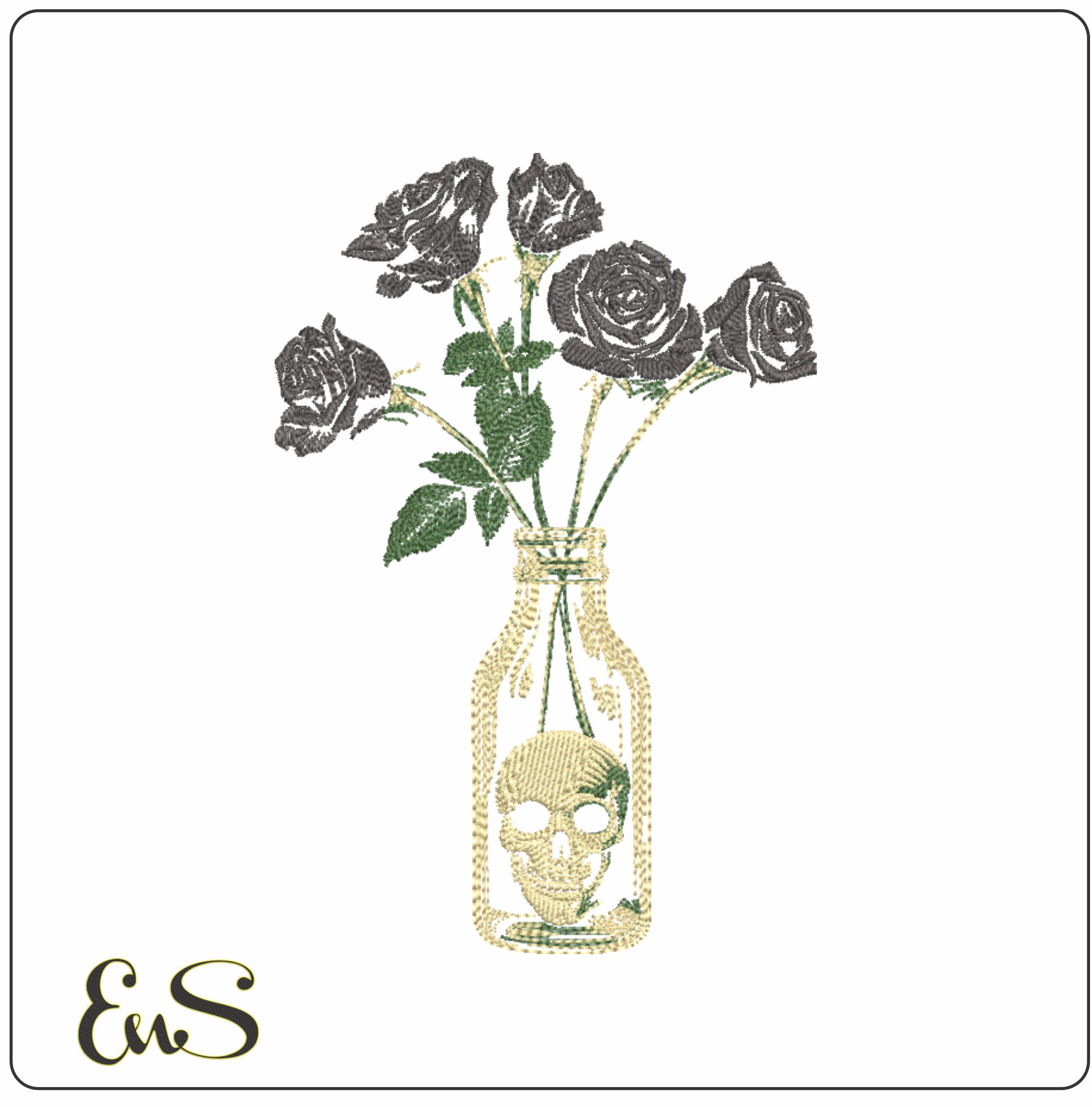Black Rose Bottle With Skull
