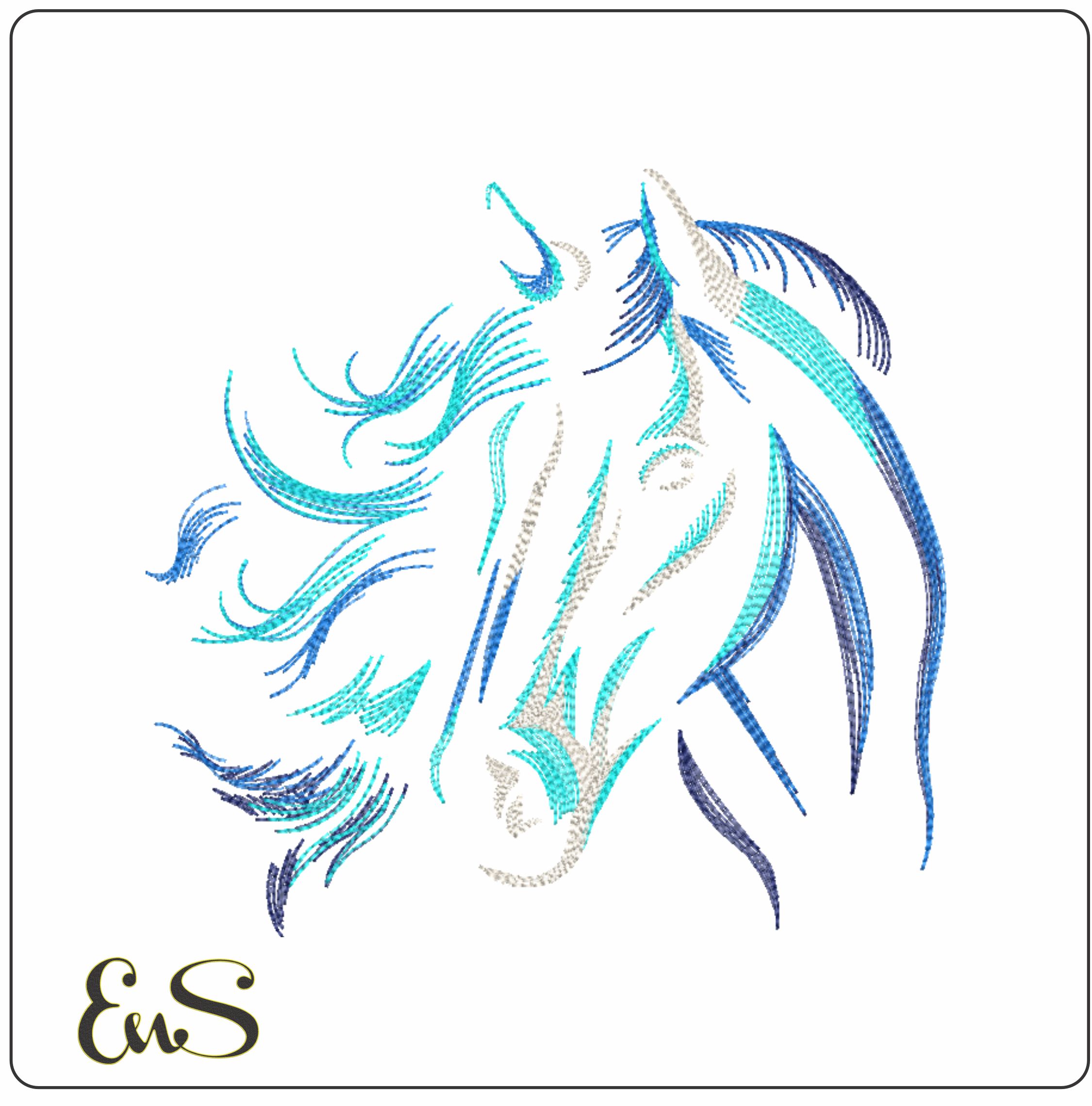 Blue Horse Head Line Art
