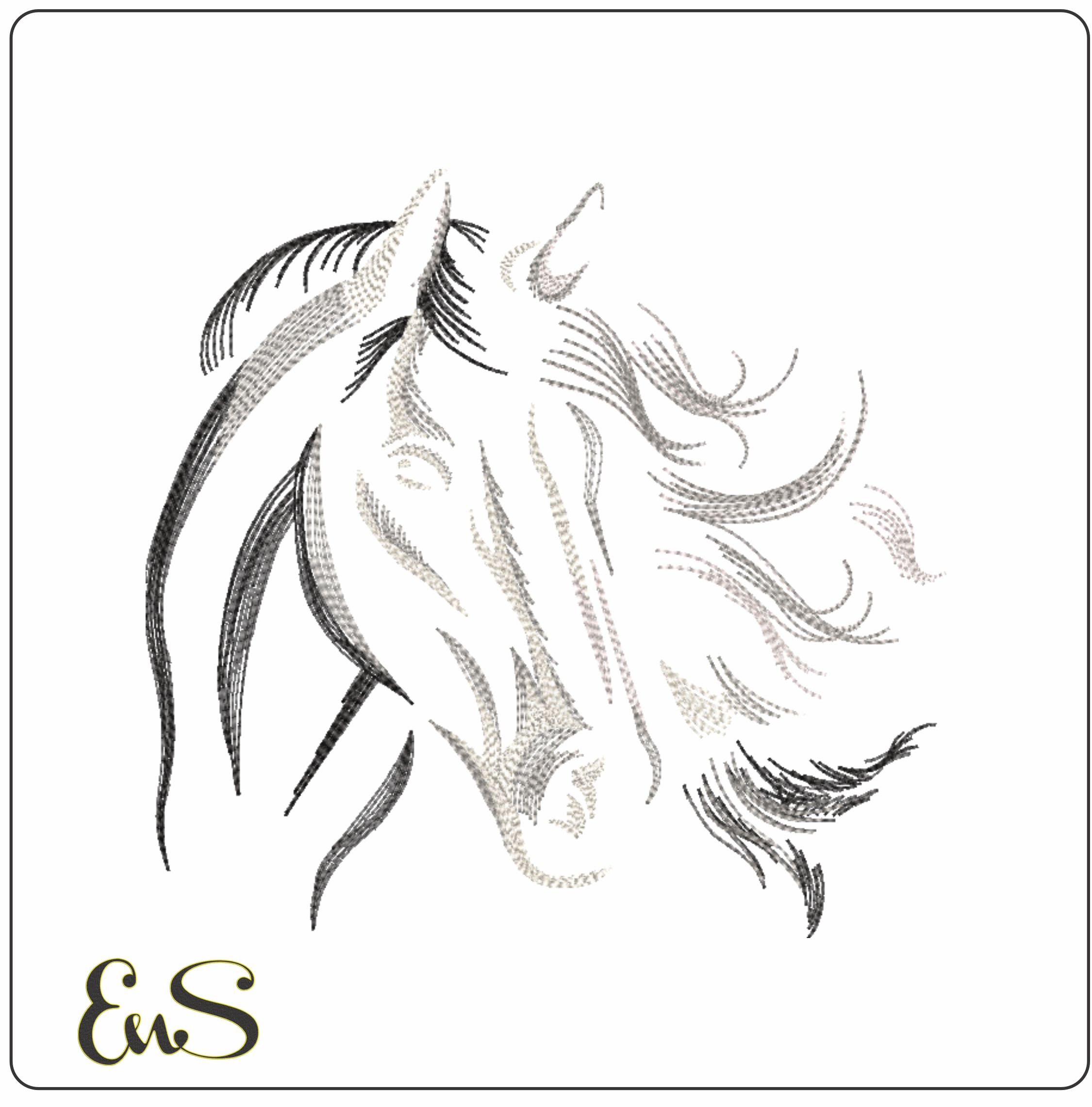 Mono Chrome Horse Head Line Art